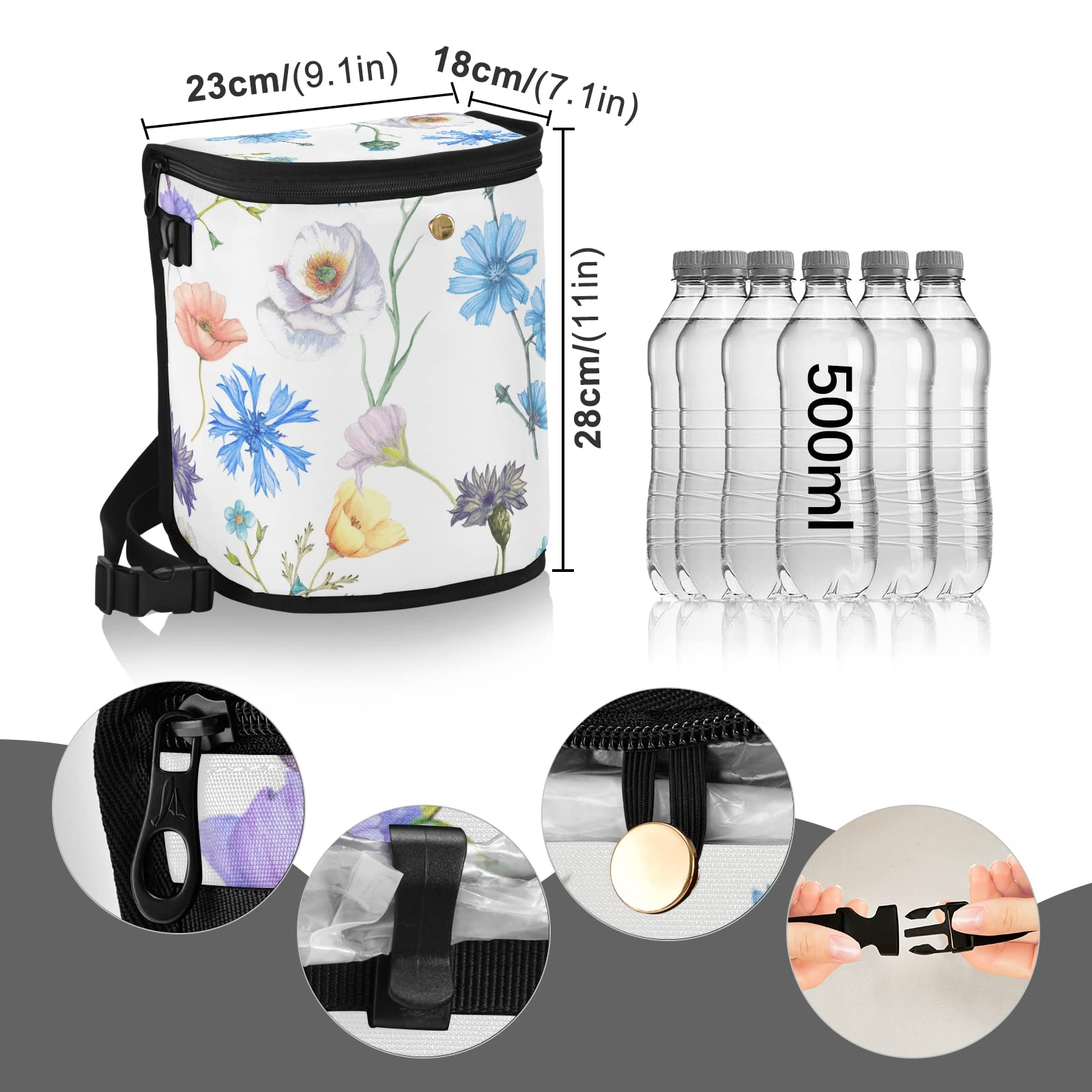 Tarity Leak-Proof Car Trash Can with Aluminum Film - Waterproof Car Garbage Bin, Multi-Purpose Vehicle Organizer Storage Bag - Hanging Auto Waste Basket for Sedan, SUV, Truck (Floral Pattern) - Perfect for Road Trips, Commuting & Family Travel