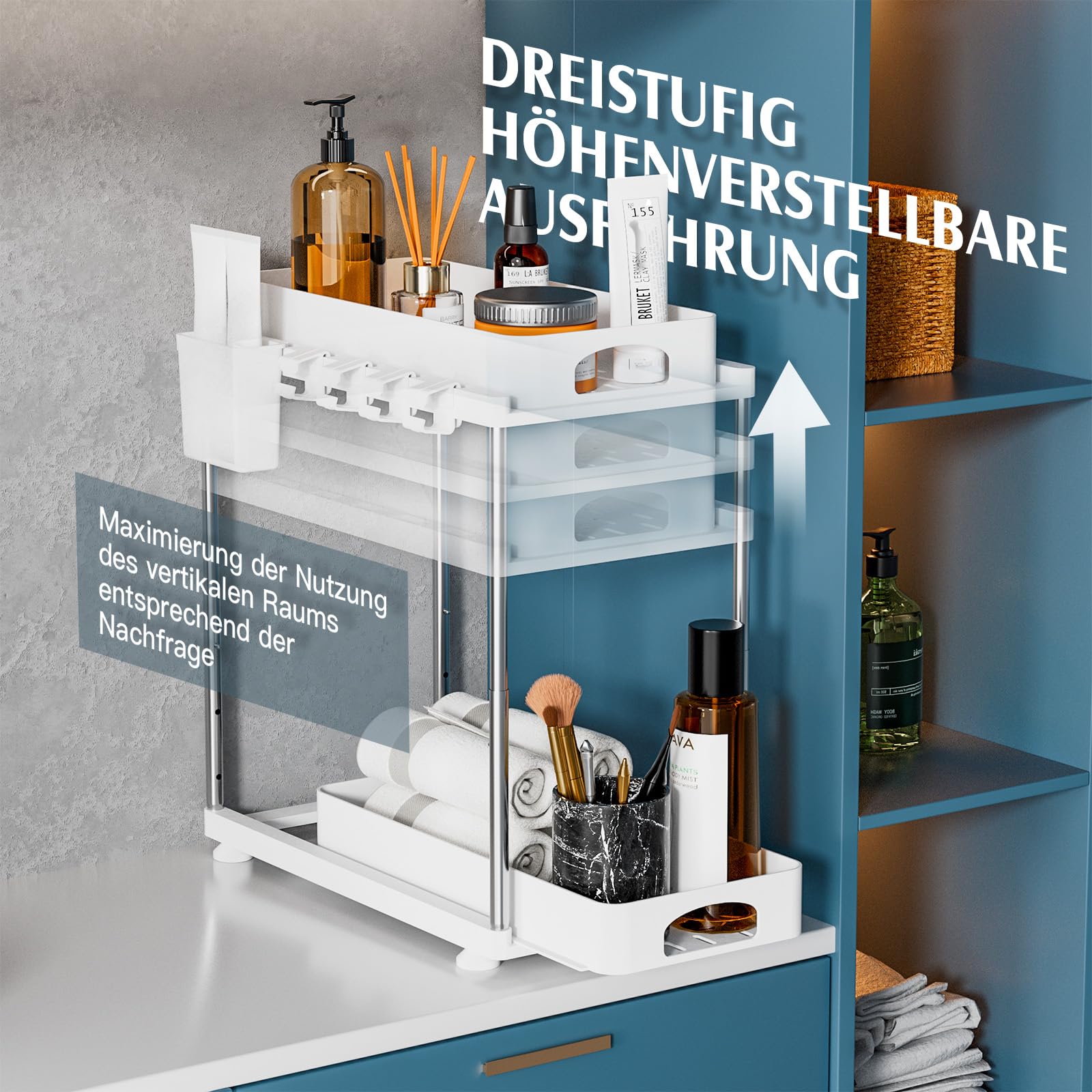 2 Pack Under Sink Organizers & Storage - Adjustable 2-Tier Sliding Cabinet Organizer for Kitchen, Bathroom, Laundry - White | Space-Saving Solution for Cleaning Supplies, Toiletries & Household Items