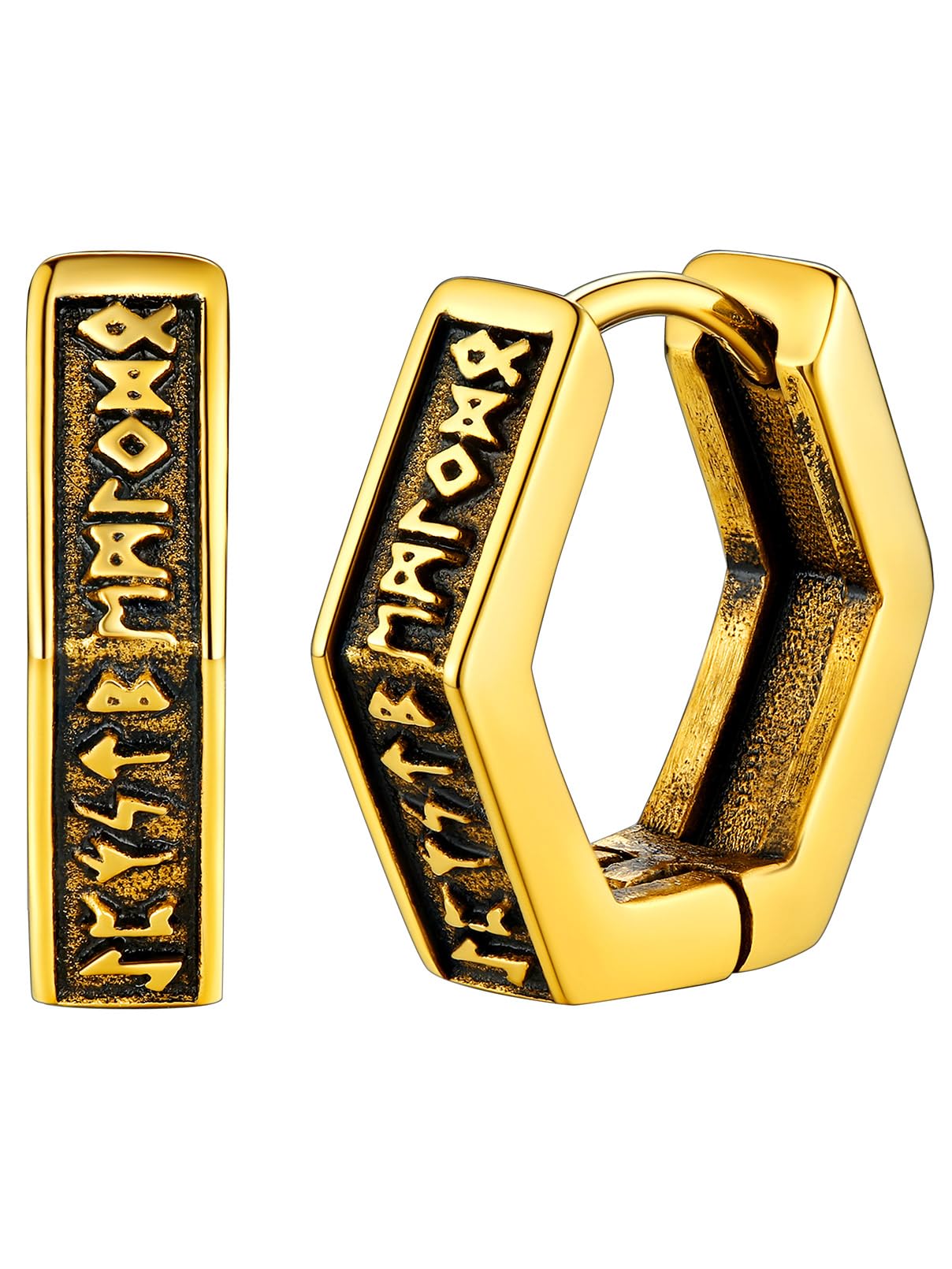 FaithHeart Norse Viking Runes Hoop Earrings for Men - Hypoallergenic Stainless Steel Punk Huggie Earrings - Norse Mythology Jewelry Gifts with Delicate Packaging - Perfect for Viking Lovers, Cosplay & Everyday Wear