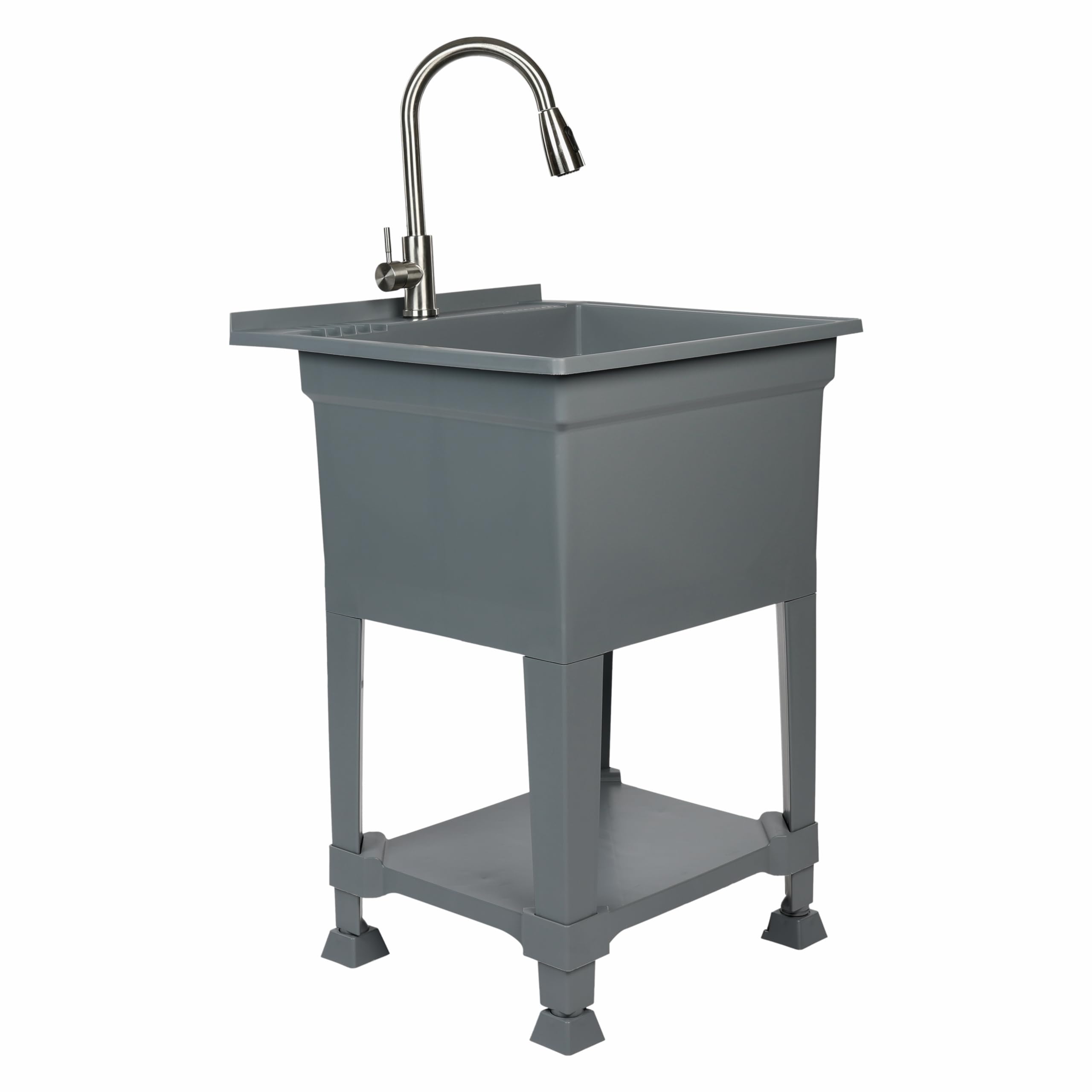 Heavy Duty 24x24 Inch Plastic Utility Sink - USA Made Freestanding Compact Laundry Tub for Workshop, Garage, Greenhouse & Pet Washing Station (Grey) - Perfect for DIY Projects, Outdoor Cleaning & Commercial Use