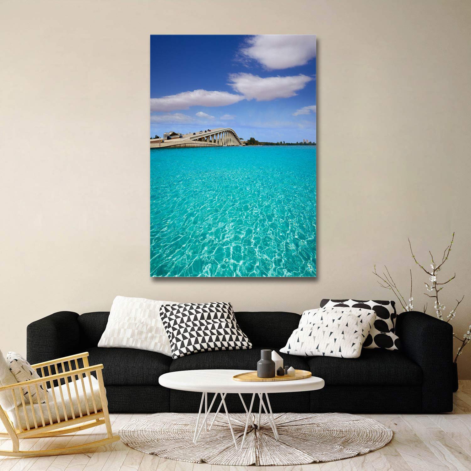 US Island Bridge Canvas Print - Blue Sea Wall Art for Bedroom, Bathroom & Kitchen Decor (18x12in)