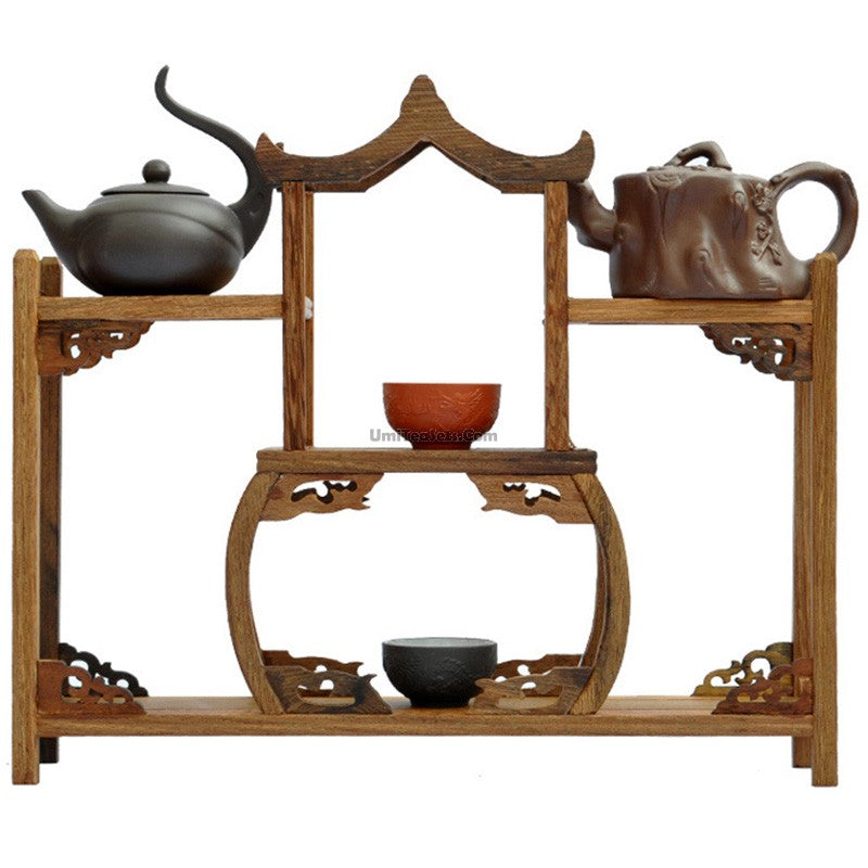 Premium Wenge Wood Pavilion-Shaped Tea Set Stand - Elegant Display for Tea Ceremonies, Home Decor & Gift Giving