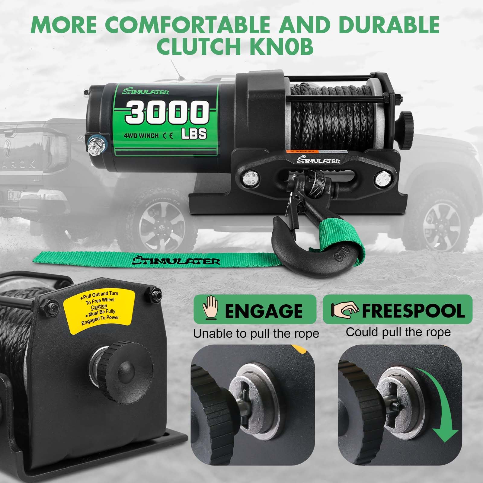 3000lb ATV Winch with Synthetic Rope - 12V Electric Winch with Wireless Remote & Manual Switch, Hawse Fairlead, IP67 Waterproof - Perfect for Off-Roading, Trailers, Boats & UTVs - Heavy Duty Recovery & Towing Solution
