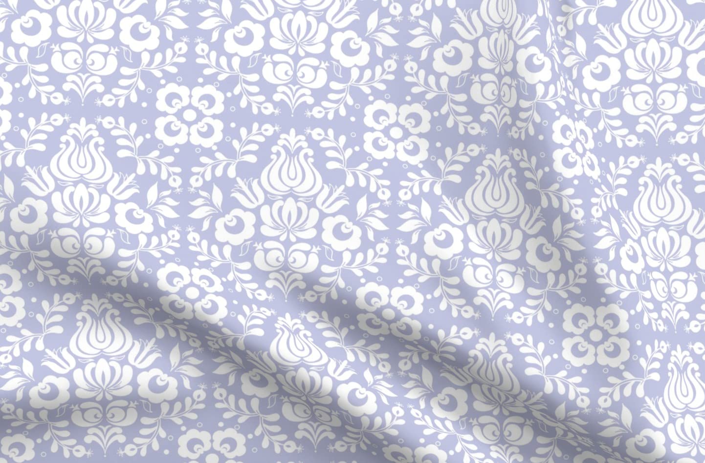 Premium Spoonflower Fabric - White Blue Violet Purple Lavender Folk Art Swedish Nordic Scandinavian Print on Soft Minky Fabric (Fat Quarter) for Sewing, Baby Blankets, Quilt Backing & Plush Projects - Perfect for Nursery Decor, DIY Crafts & Home Textiles
