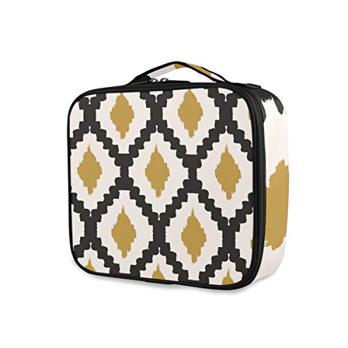 ALAZA Hand Drawn Tribal Makeup Organizer - Black, Yellow & Cream Cosmetic Travel Bag for Toiletry Storage | Perfect for Travel, Gym & Daily Organization