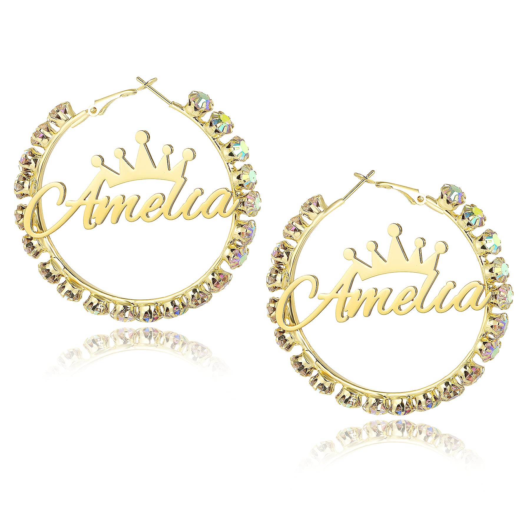 Personalized BUREI 14K Gold Plated Bamboo Name Earrings for Women & Girls - Elegant Gold Hoop Earrings, Valentine's Day Gift Idea - Perfect for Date Nights, Weddings & Special Occasions