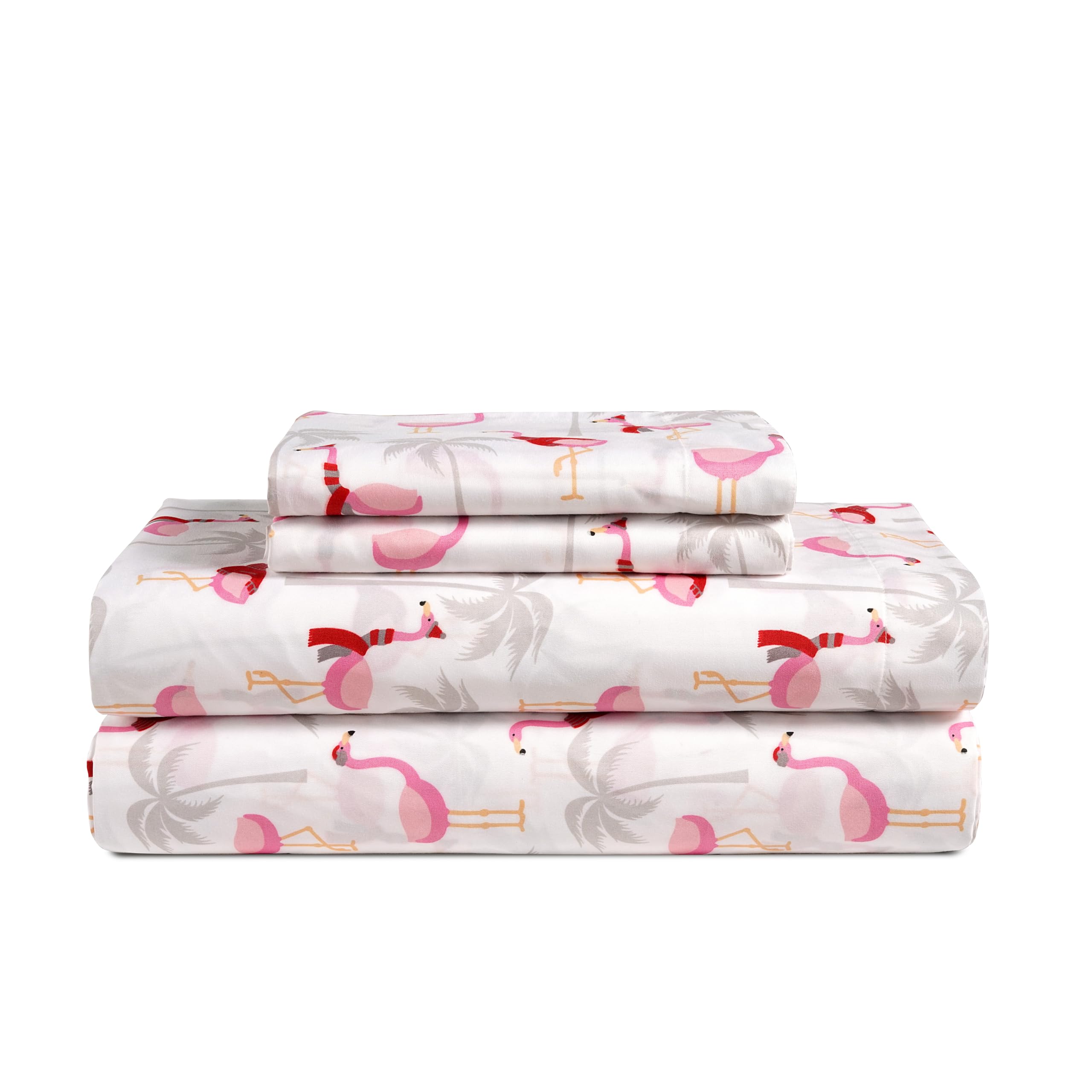 Premium Casa Platino Twin Size Bedding Set - Ultra Soft Brushed Microfiber Sheets & Pillowcases, Breathable & Cozy for All Seasons | Perfect for Guest Rooms, Dorms, and Vacation Homes - Flamingo Holiday Design