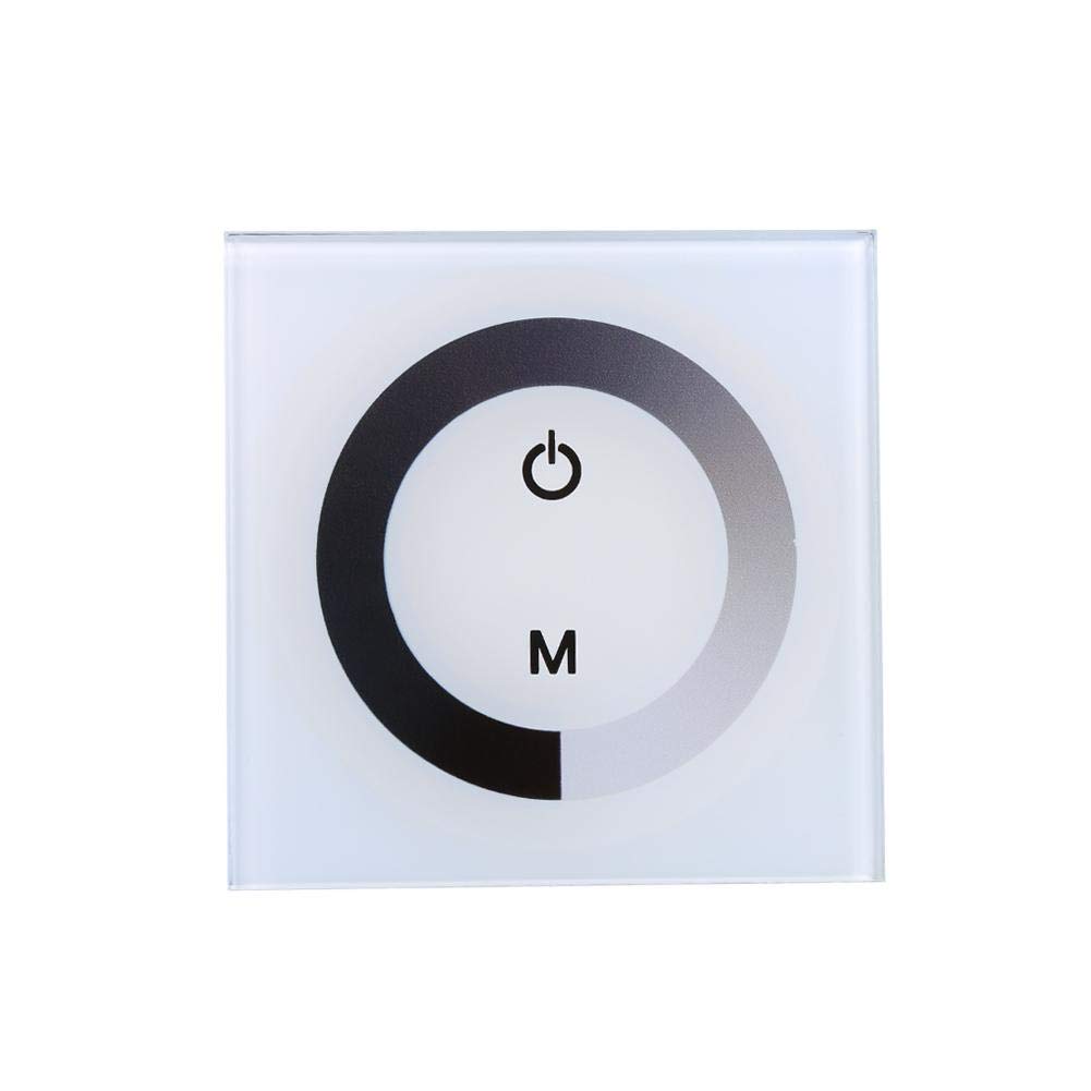 Delaman Single Color LED Dimmer Touch Panel Wall Switch Controller - 12V-24V DC for LED Light Strips (White) - Perfect for Home, Office, and Bedroom Lighting Control