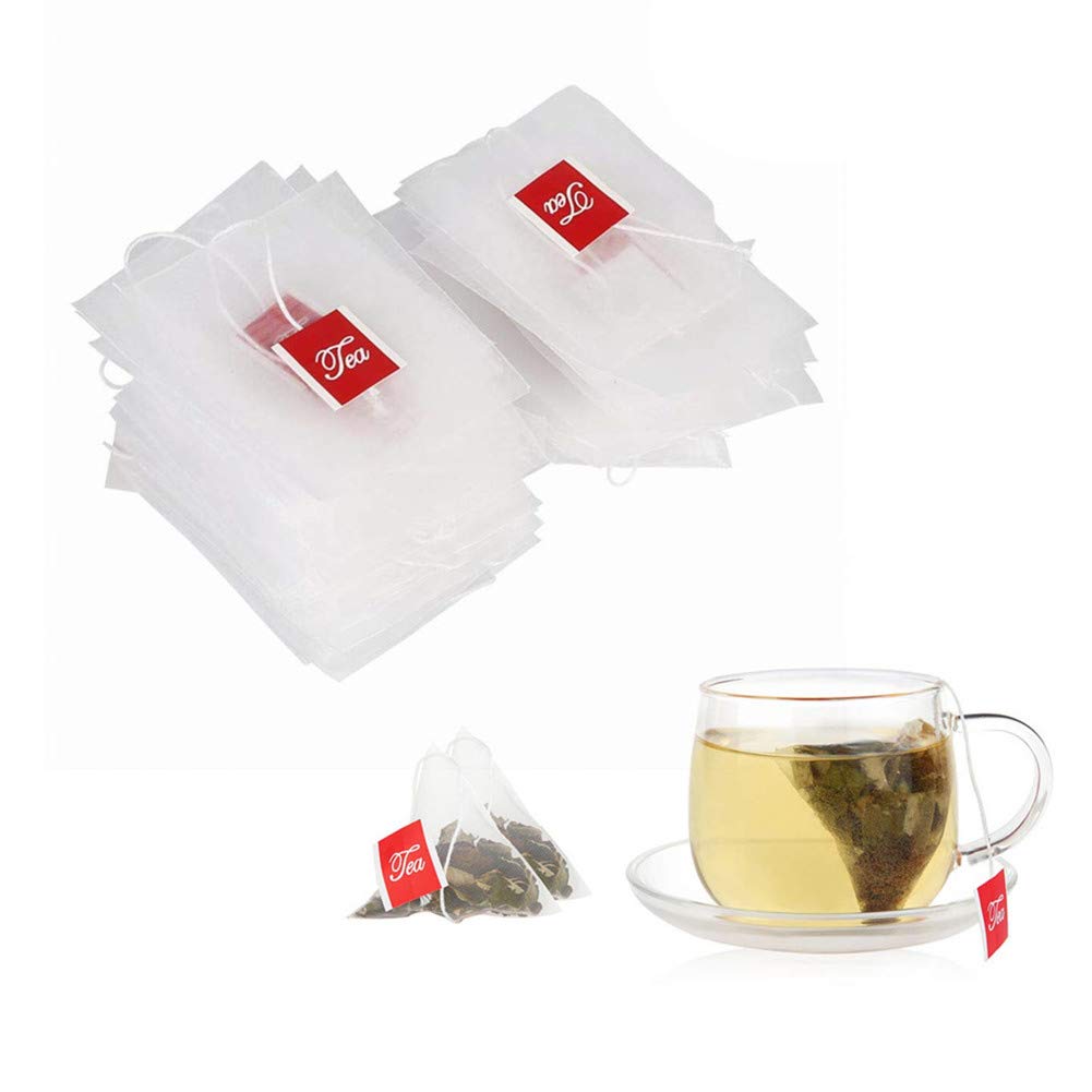 100Pcs Disposable Nylon Tea Filter Bags with Drawstring - Reusable Fine Mesh Tea Infusers for Loose Leaf Tea, Herbs & Spices - Perfect for Home, Office & Travel Brewing