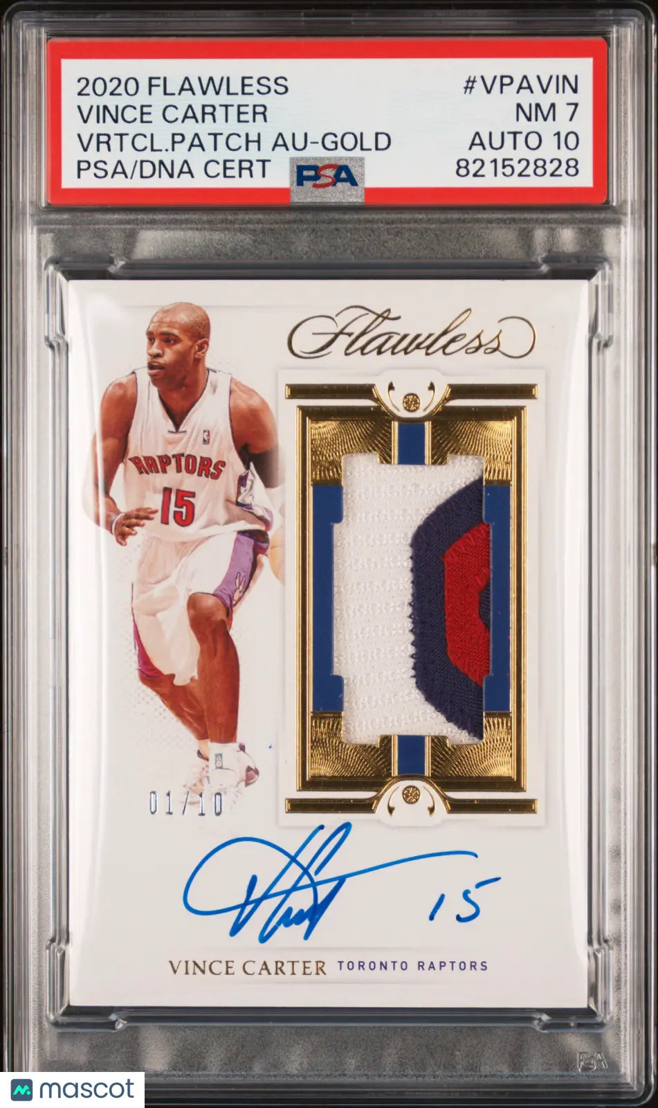 2020 Flawless Basketball Vince Carter Gold Vertical Patch Auto PSA 7 01/10 - Rare Collectible for NBA Fans & Sports Memorabilia Enthusiasts