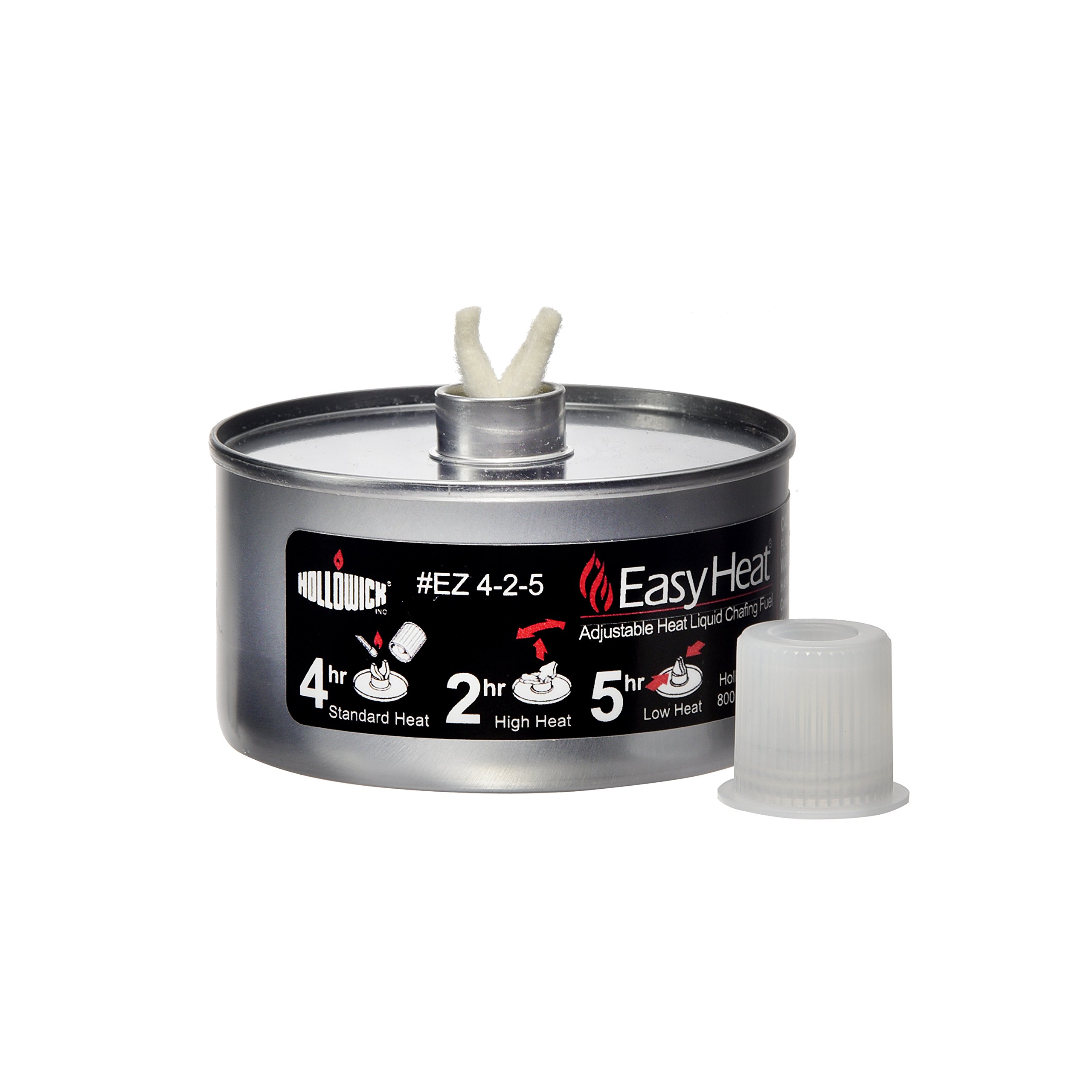 Hollowick Easy Heat 4-2-5 Adjustable Liquid Wicked Chafing Fuel with Pop Top - 24 Pack Case for Catering, Buffets & Outdoor Events