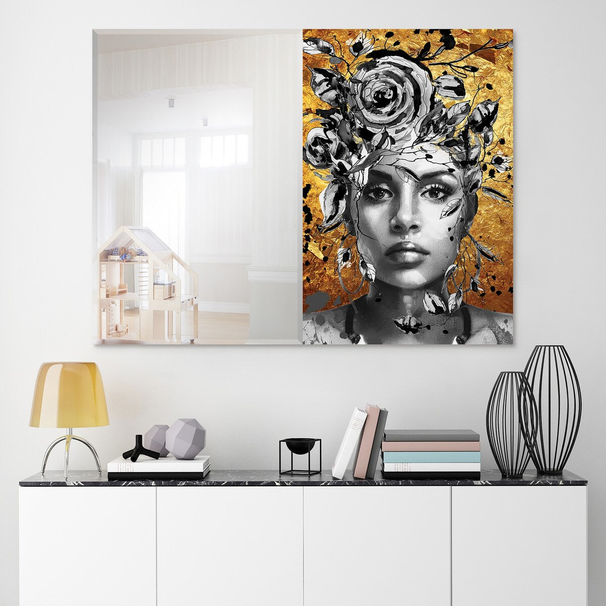 Be Yourself Rectangular Beveled Mirror - Free Floating Printed Tempered Art Glass - 48 x 36 Inches - Clear Wall Mirror for Living Room, Bedroom & Entryway Decor