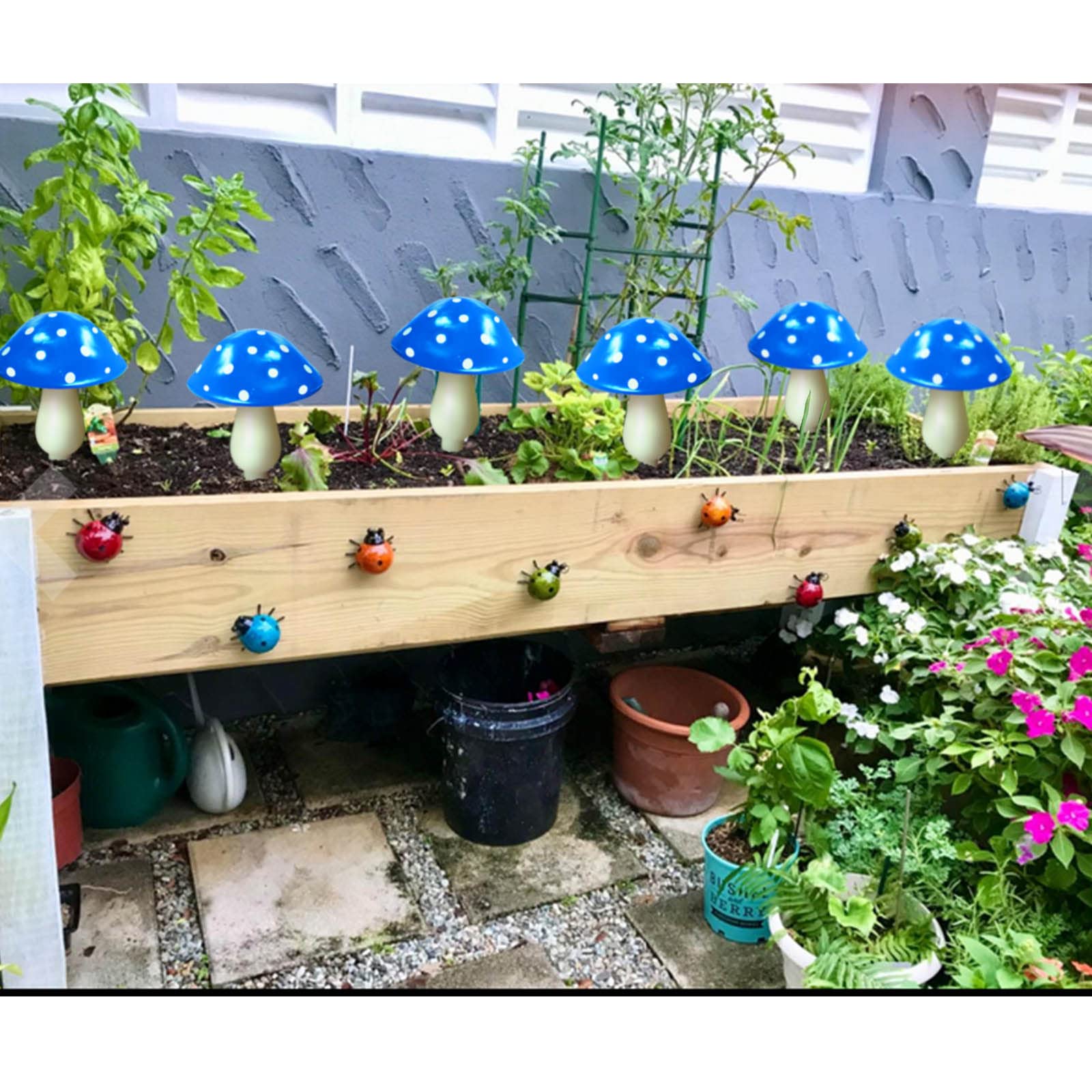 6-Pack Blue Solar Garden Lights - Waterproof Solar Powered Mushroom Stake Lights for Outdoor Yard, Lawn, Deck & Fence Decor - Perfect for Backyard Landscaping, Christmas & Halloween Decorations - Ideal for Pathway Lighting, Garden Accents & Seasonal Celebrations