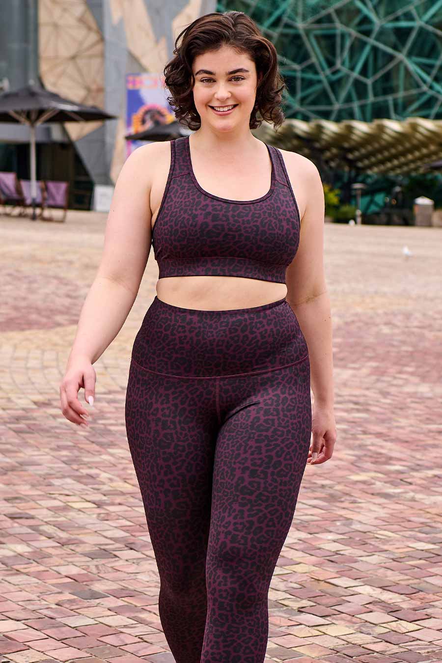High Waist Workout Leggings for Women - Wine Leopard Print - Stretchy & Comfortable Yoga Pants for Running, Gym & Everyday Wear