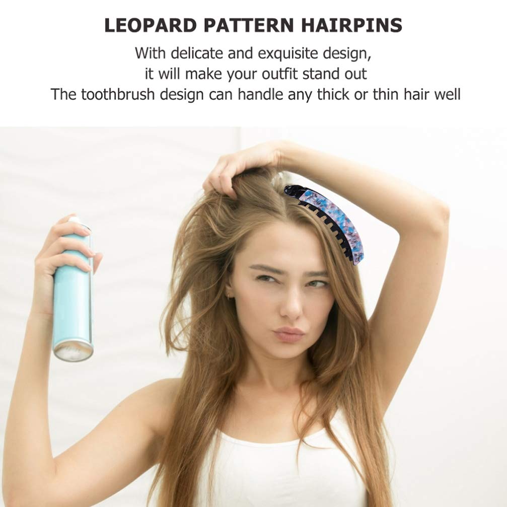 FRCOLOR 6Pcs Leopard Print Banana Hair Clips - Non-Slip Hair Clincher Combs for Styling, Sectioning & Salon Use - Perfect for Girls, Women & Professional Hairstyling (Great for Updos, Ponytails & Hair Styling at Home or Salon)