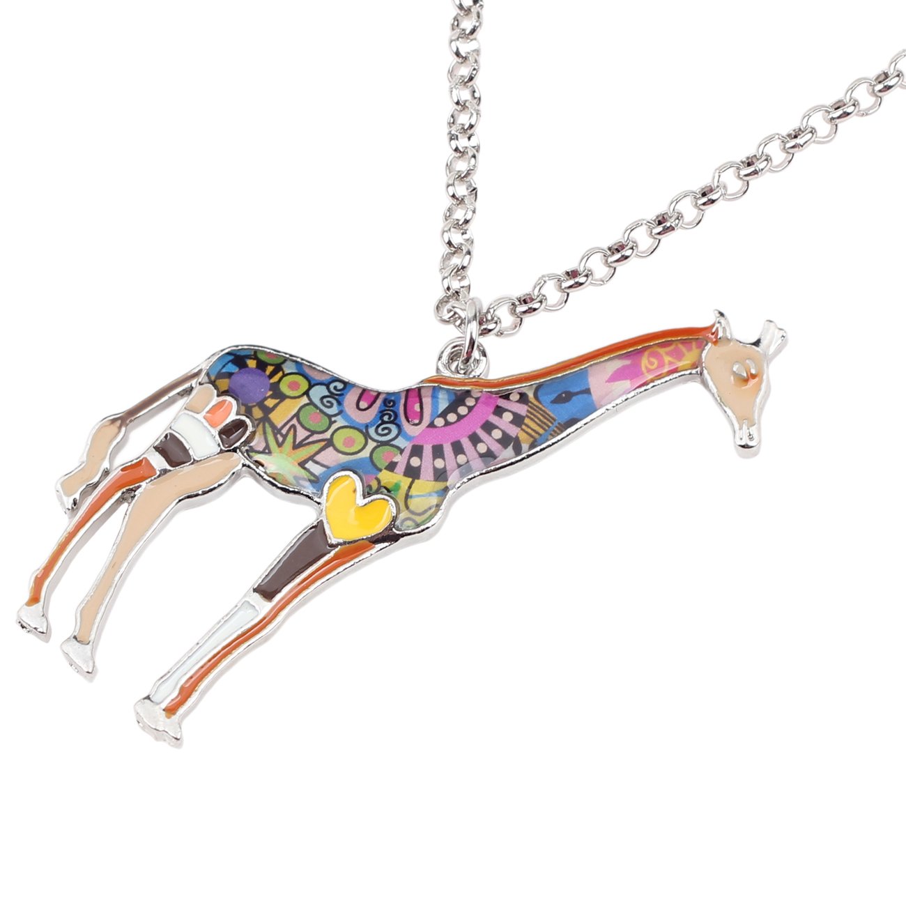 BONSNY Colorful Heart Giraffe Enamel Pendant Necklace for Women & Girls - Trendy Charm Gift for Birthday, Valentine's Day & Everyday Wear
