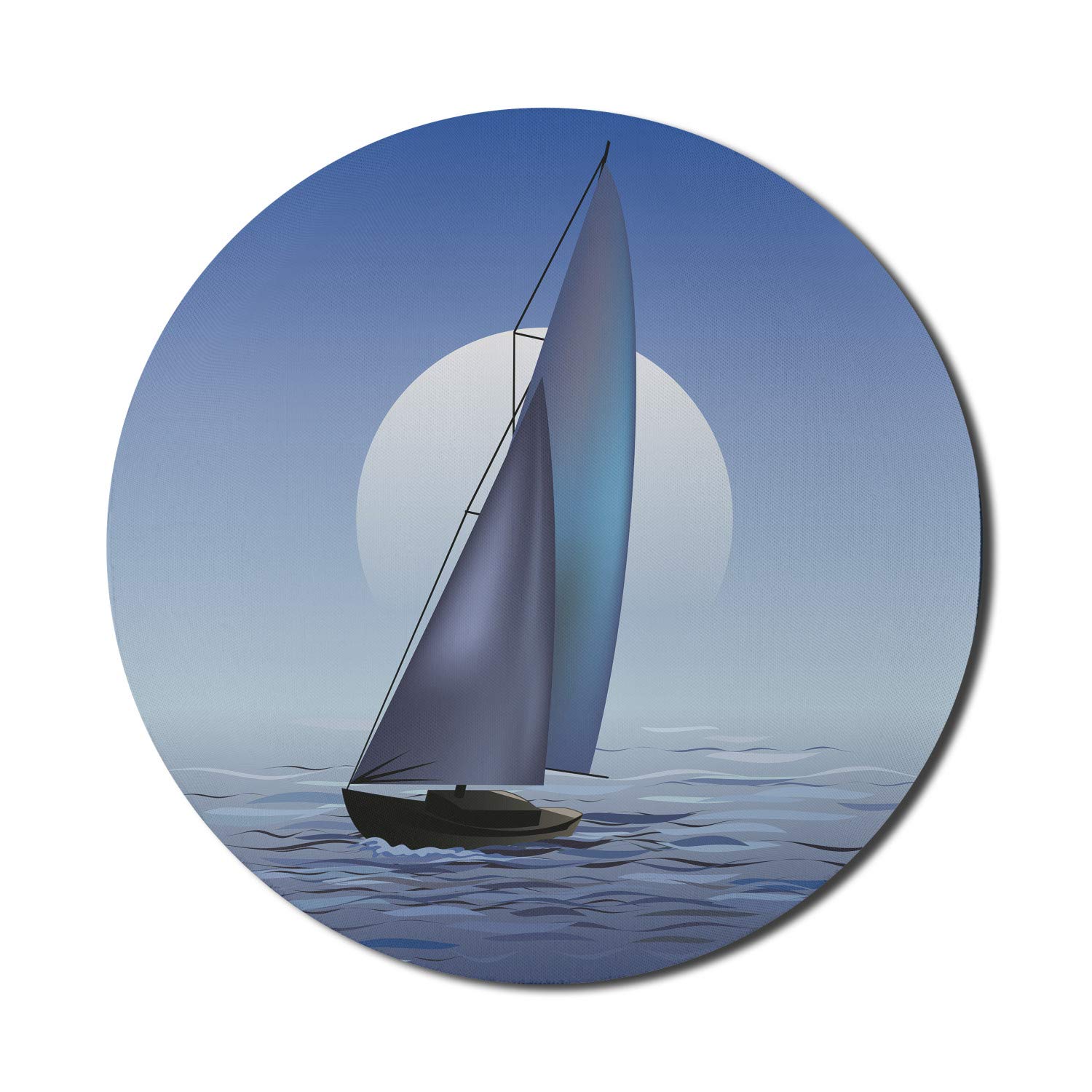 Ambesonne Nautical Mouse Pad - Round Non-Slip Thick Rubber Gaming Mousepad with Sailing Boat & Moonrise Ocean Design, 8 Inch, Violet Blue - Perfect for Office, Gaming & Computer Workstations