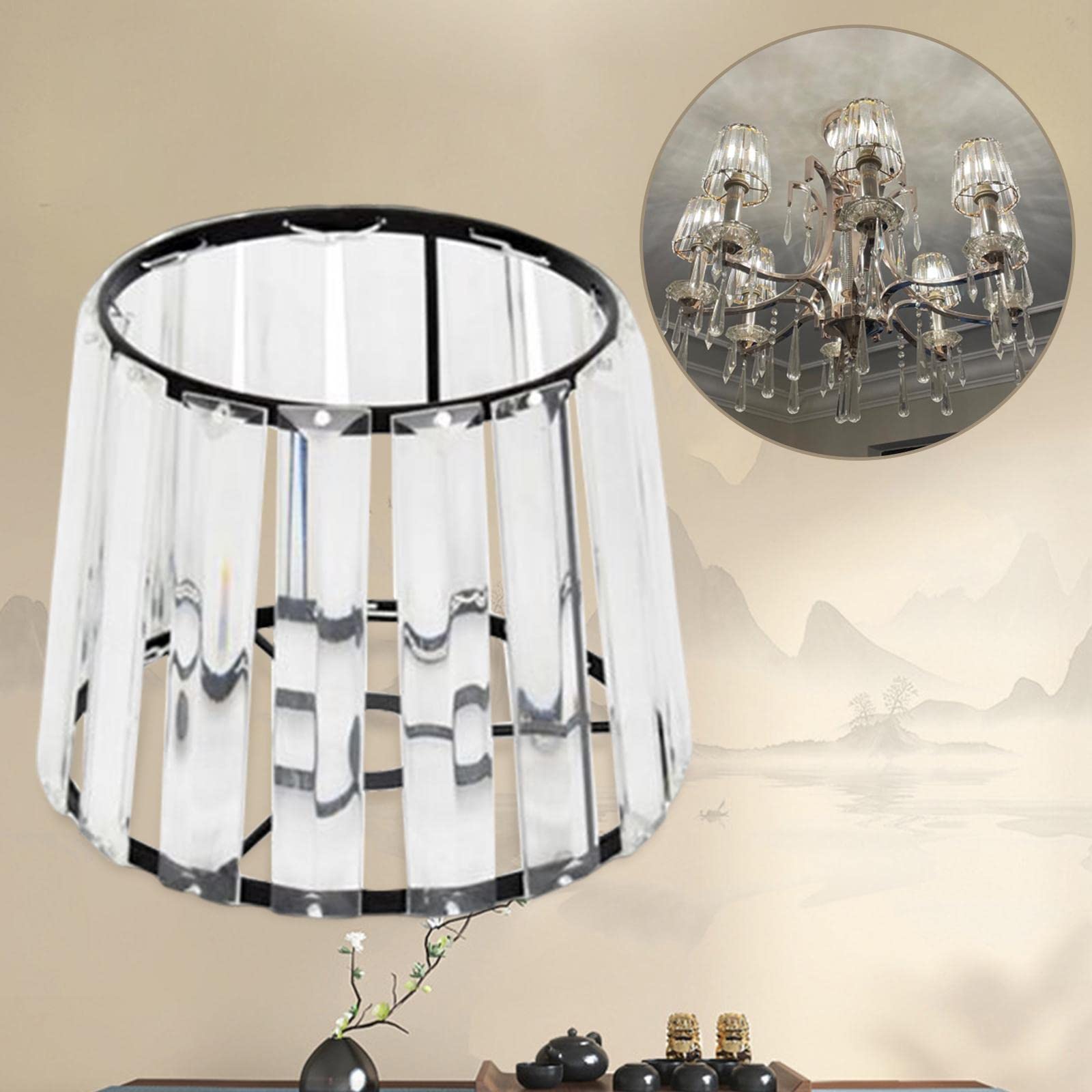 Elegant Black Crystal Ceiling Chandelier Lampshade Cover - Perfect for Dining Room, Living Room & Bedroom Lighting Decor