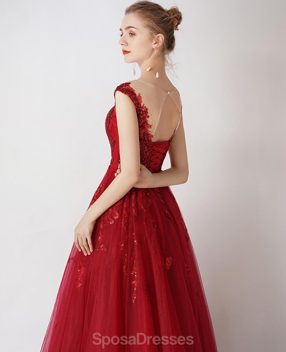 Elegant Red Beaded Sequin Cap Sleeve A-Line Long Evening Prom Dress for Women - Perfect for Formal Parties, Homecoming, and Special Occasions
