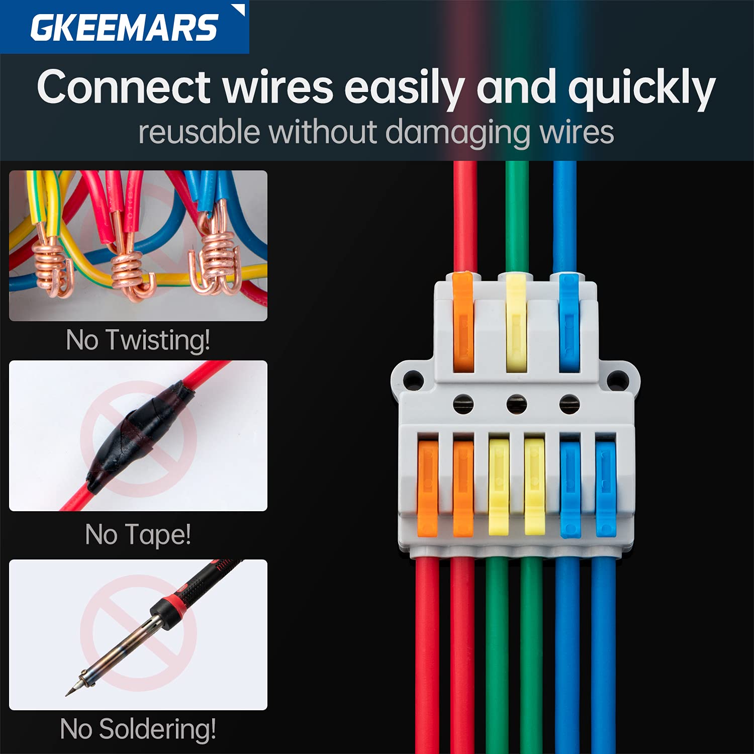 GKEEMARS 8 Pcs Electrical Wire Connectors - Compact Quick Splice Terminal Blocks (3 in 6 Out) for Automotive, Home Wiring & DIY Electrical Projects