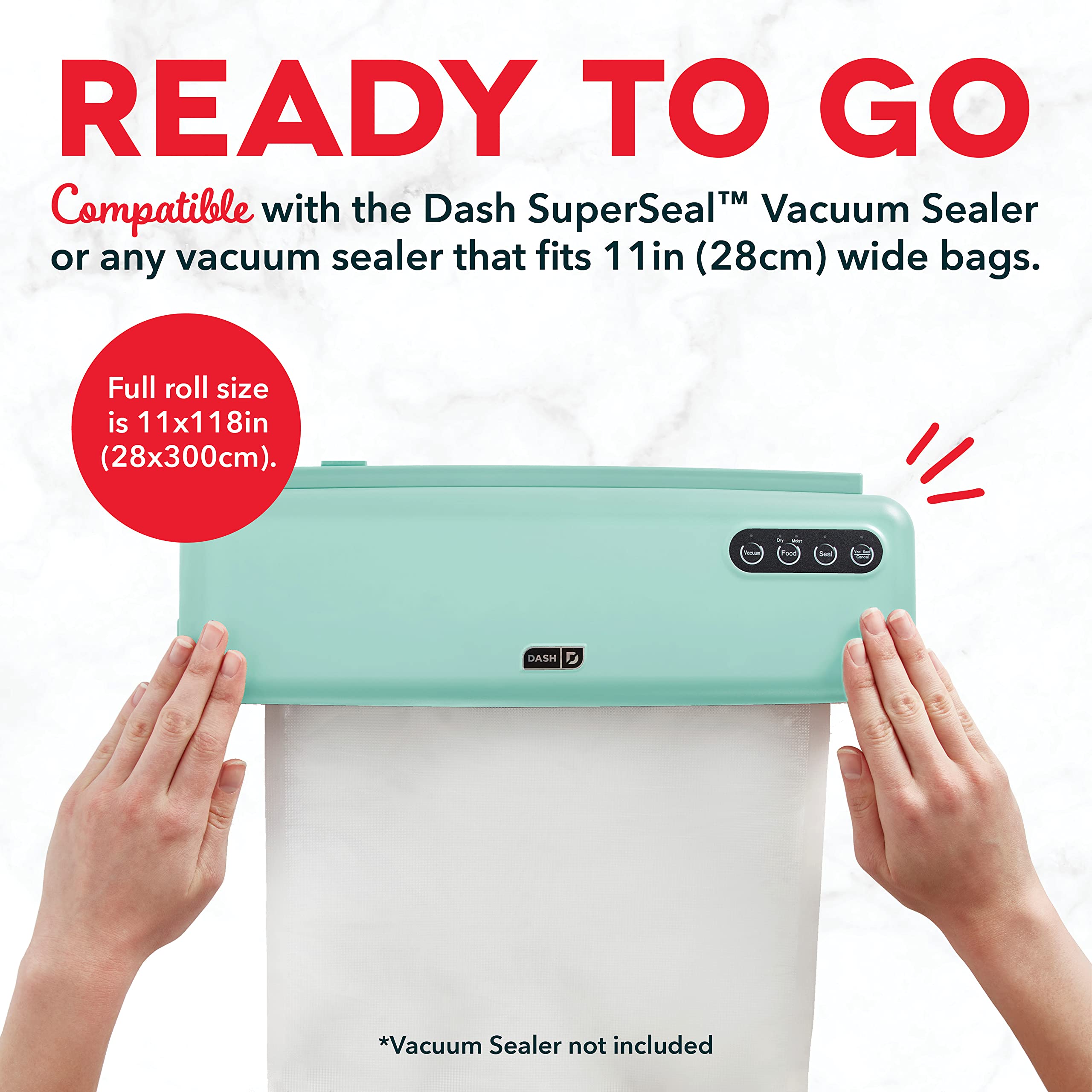 Dash SuperSeal™ 3-Pack Vacuum Sealer Refill Rolls - BPA-Free Plastic Bags for Food Preservation, Sous Vide & Meal Prep (Fits Most Vacuum Sealers) - Perfect for Freezing, Storing & Organizing Food Long-Term