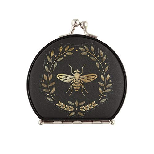 Portable Round Compact Makeup Mirror - Double-Sided Folding Hand Mirror with 1x & 2x Magnification, Mini Travel Mirror for Women & Girls (Bee Design) - Perfect for On-the-Go Touchups, Travel, and Gifts