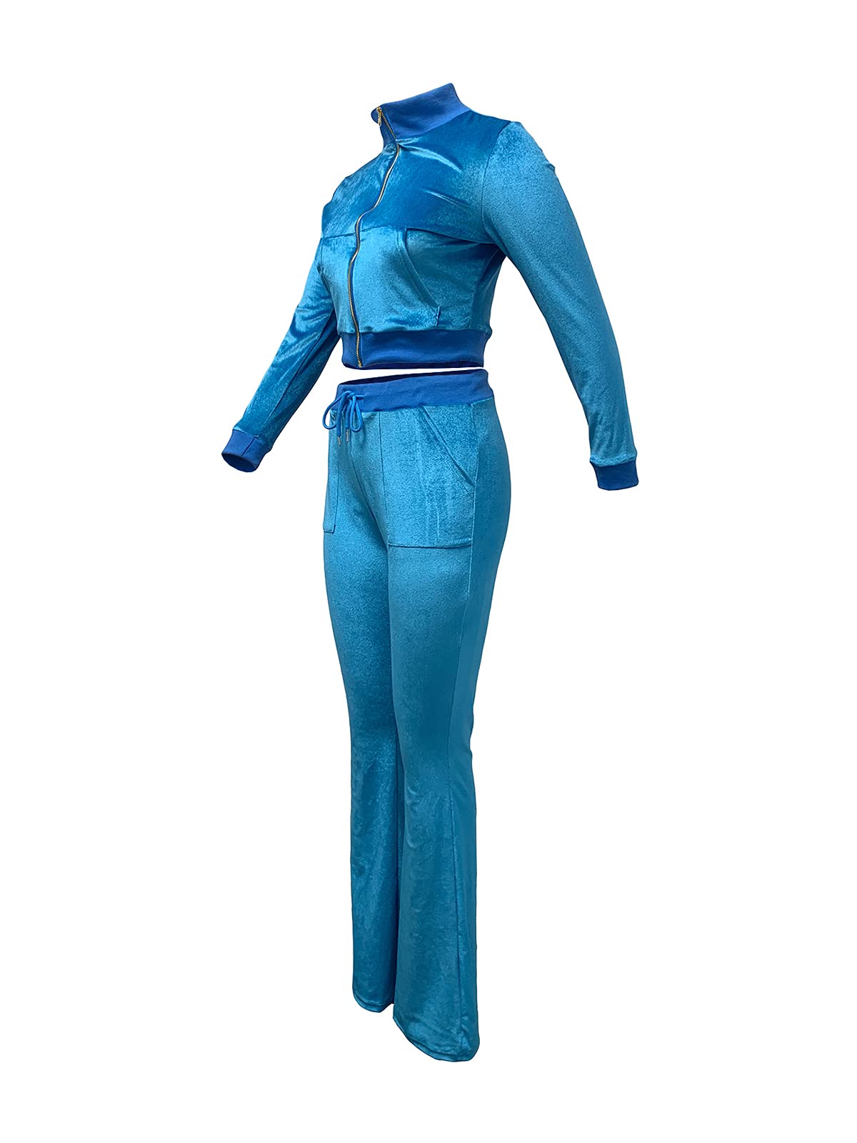 JURIS Women's 2-Piece Velour Tracksuit Set - Long Sleeve Zip Crop Top & Flare Pants | Lounge Wear, Casual Outfit, Gym Yoga Clothes