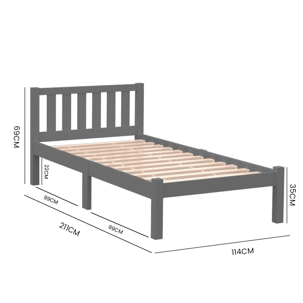 Kids King Single Wooden Timber Bed Frame - Grey | Sturdy & Safe for Children's Bedroom | Perfect for Toddlers, Kids & Teens