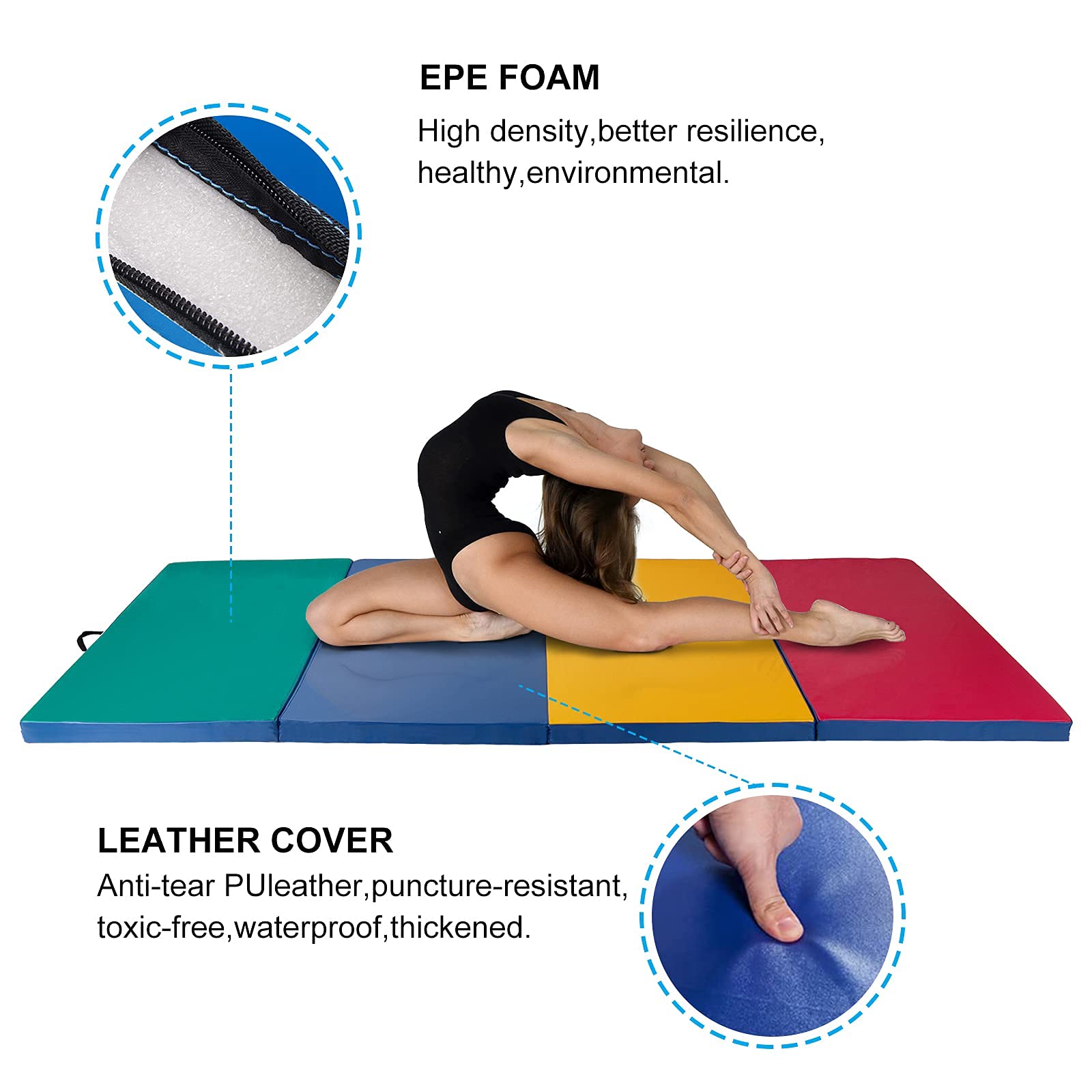 Polar Aurora 4'x10'x2 Thick Folding Exercise Mat for Gymnastics, Aerobics, Stretching & Yoga - Perfect for Home Gym, Studio Workouts and Fitness Training