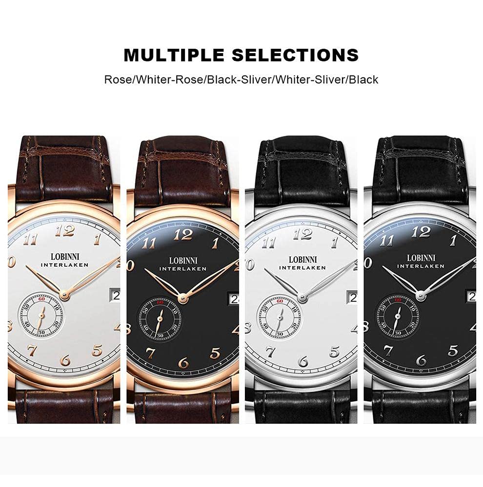 Premium LOBINNI Men's Automatic Mechanical Watch - Waterproof Dress Watch for Business & Formal Occasions - Luxury Stainless Steel Wristwatch for Grooms, Professionals & Special Events