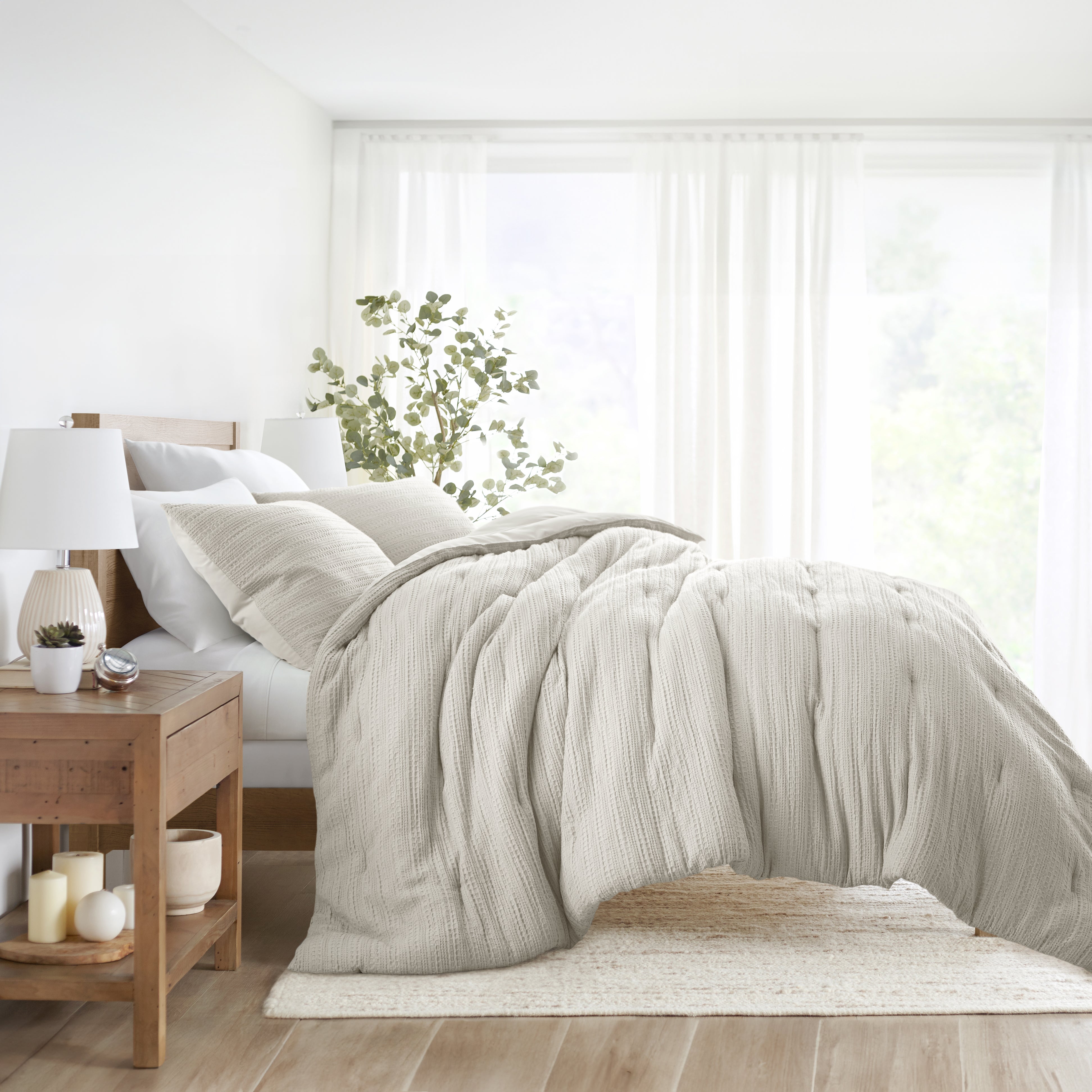 Soft Waffle Textured Comforter Set - Queen Size Bedding with Pillow Shams - Perfect for Cozy Bedrooms & Guest Rooms