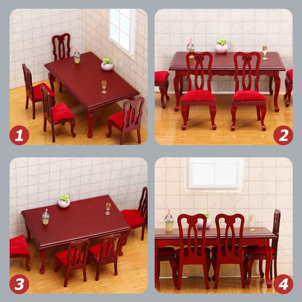 Toddmomy Wooden Dollhouse Furniture Set - Miniature Dining Table & Chairs for Dollhouse Accessories & Fairy Gardens - Perfect for Kids' Pretend Play & Room Decor