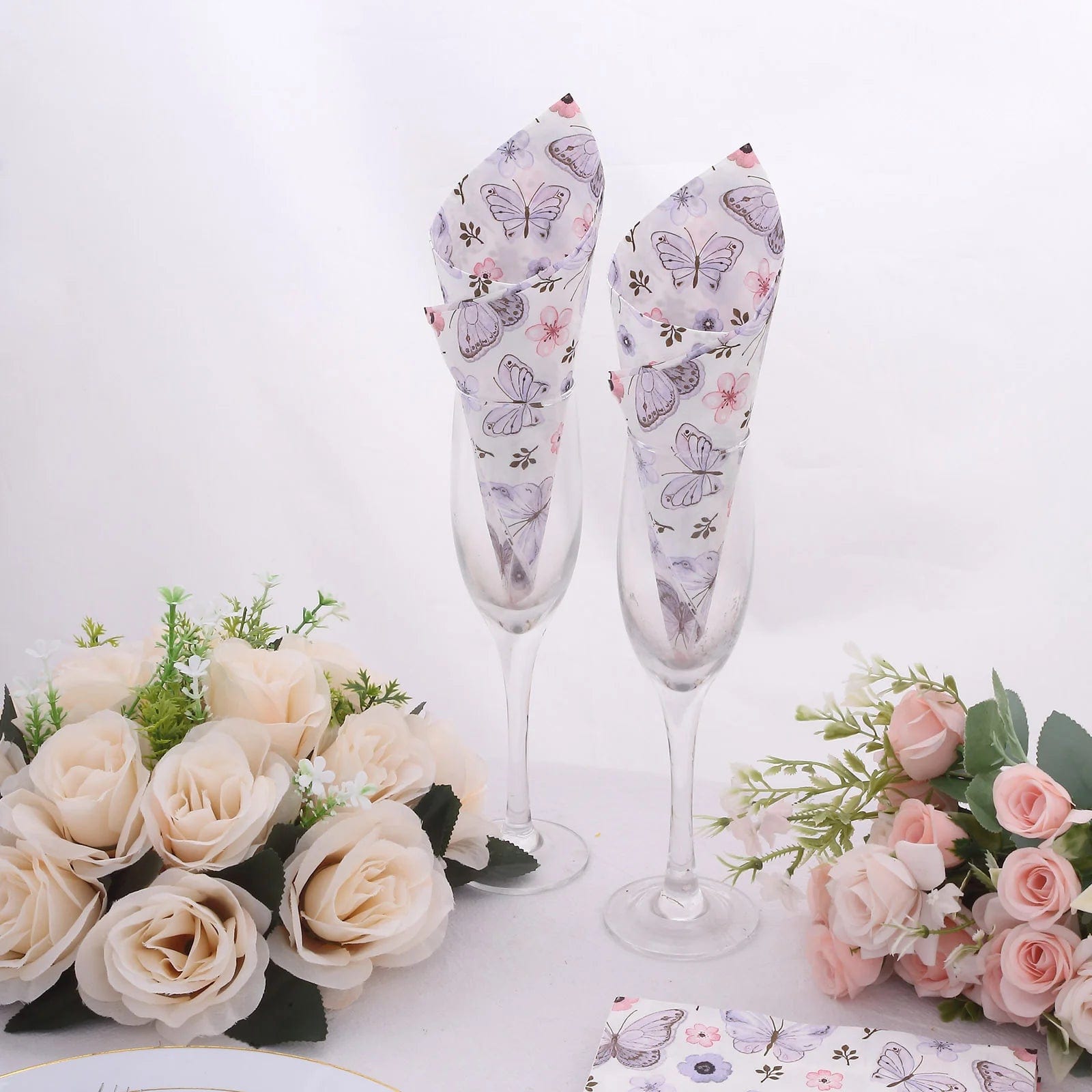 20-Pack Disposable 13x13 Inch Ivory & Lavender Butterfly Cocktail Napkins - Elegant Party, Wedding, Bridal Shower & Dinner Table Decorations