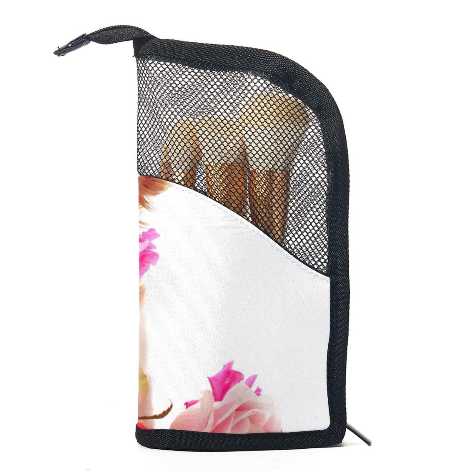 Premium 12-Piece Makeup Brush Organizer Bag with Chihuahua & Rose Design - Portable Makeup Brush Holder Case for Travel, Home Vanity & Professional Makeup Artists