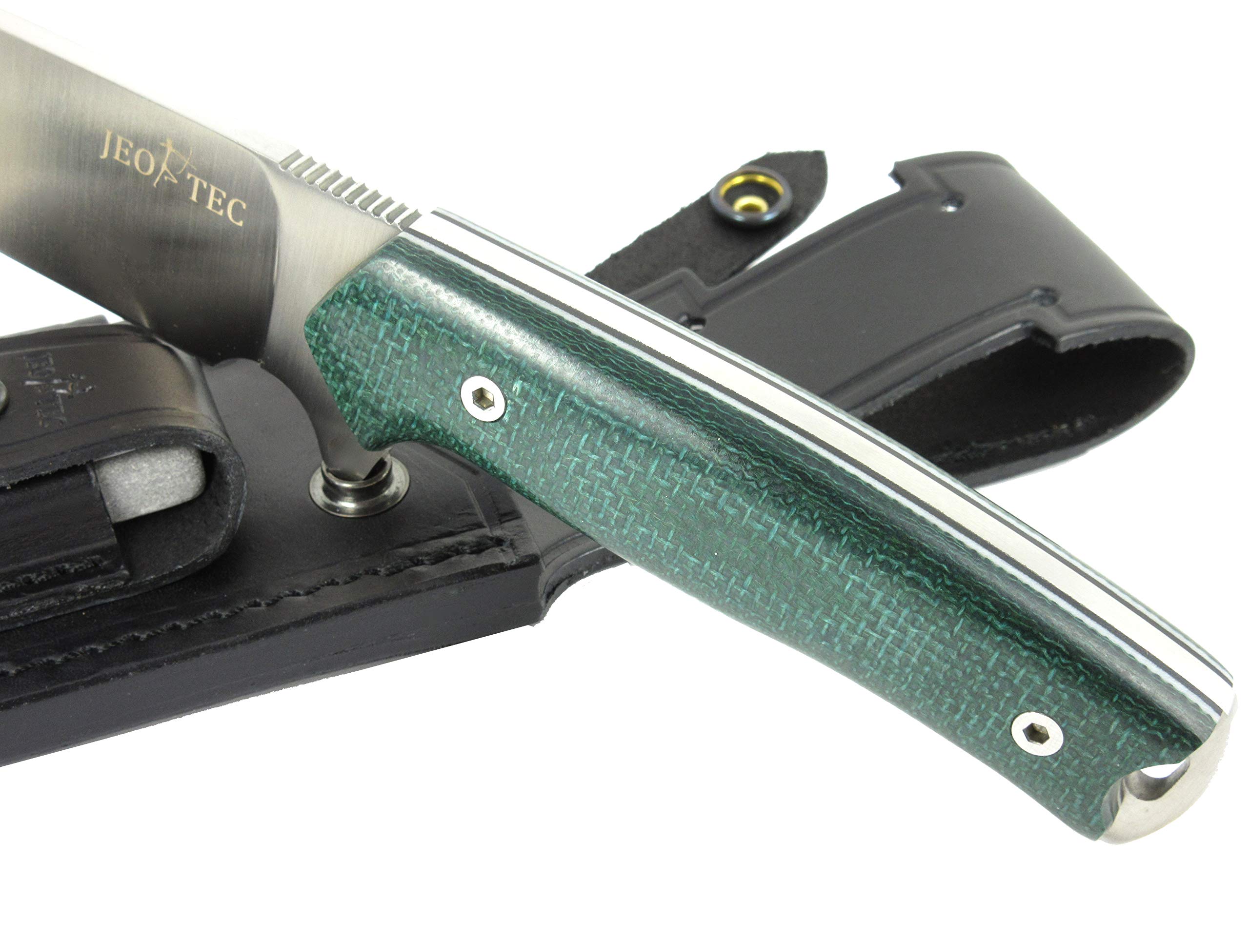 JEO-TEC No.21 Full Tang Bushcraft Survival Knife - N690C Steel Fixed Blade Hunting & Camping Knife with Leather Sheath (Horizontal/Vertical Carry) - Includes Fire Starter Scraper - Perfect Outdoor Gift for Men, Hikers & Survival Enthusiasts | Ideal for Camping, Hunting, Bushcraft & Emergency Preparedness