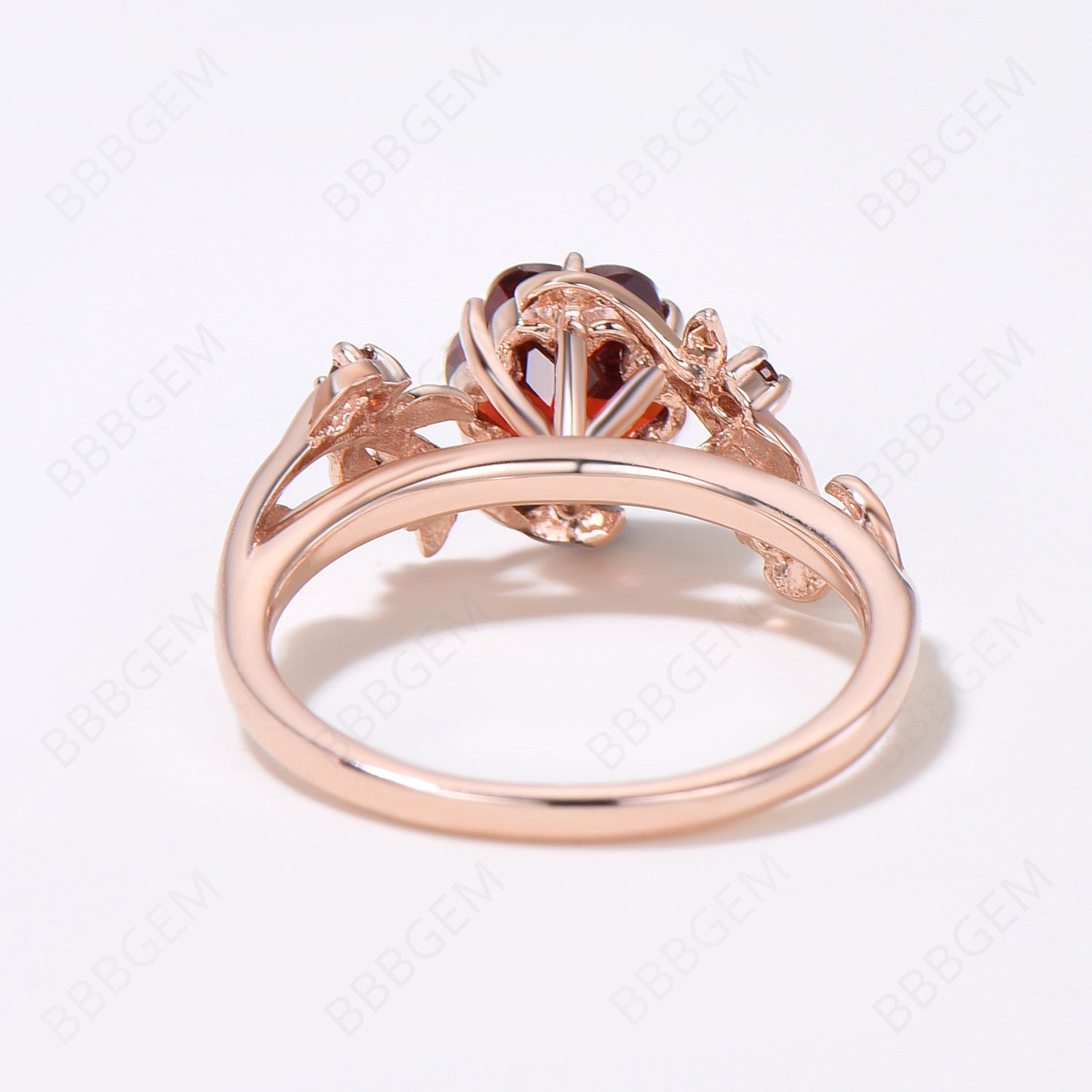 Natural Red Garnet Rose Cut Leaf Engagement Ring for Women - Elegant Vintage Style Jewelry Gift for Wedding, Anniversary & Special Occasions