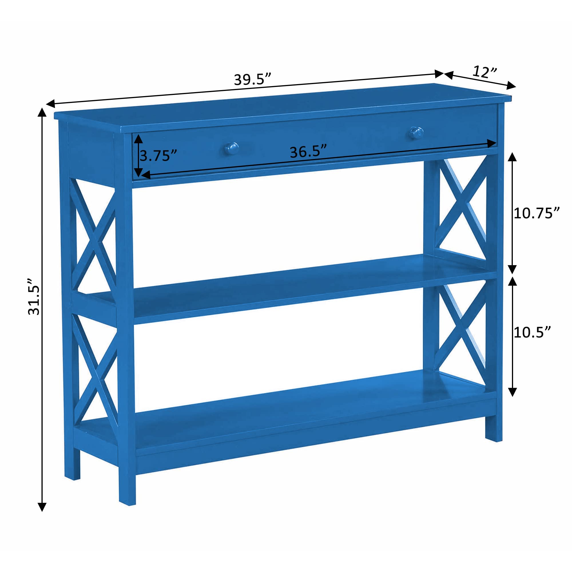 Oxford 1-Drawer Console Table with Shelves - Modern Teal Blue Entryway Table for Hallway, Living Room & Small Spaces | Convenience Concepts Home Decor