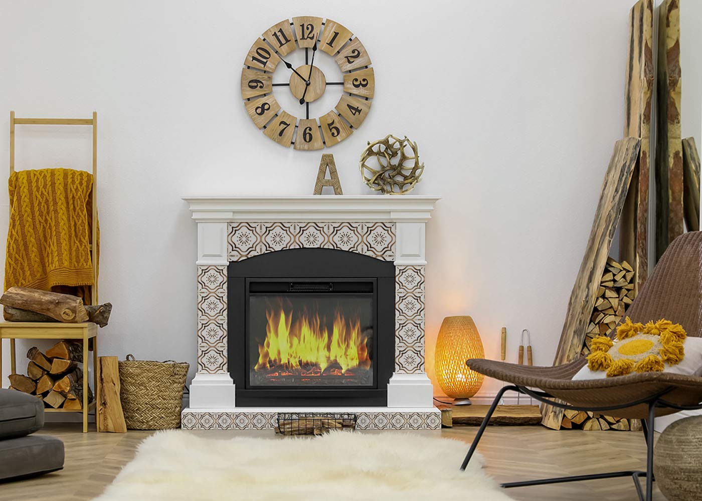 Mi Alma Collection Fireplace Tile Stickers 24 PCS Set - Peel and Stick Backsplash Tile Decals for Bathroom, Kitchen, Fireplace - Self-Adhesive Wall Tiles in Golden Brown (4x4 Inch) - Perfect for Home Renovation, DIY Projects & Rental Apartment Upgrades