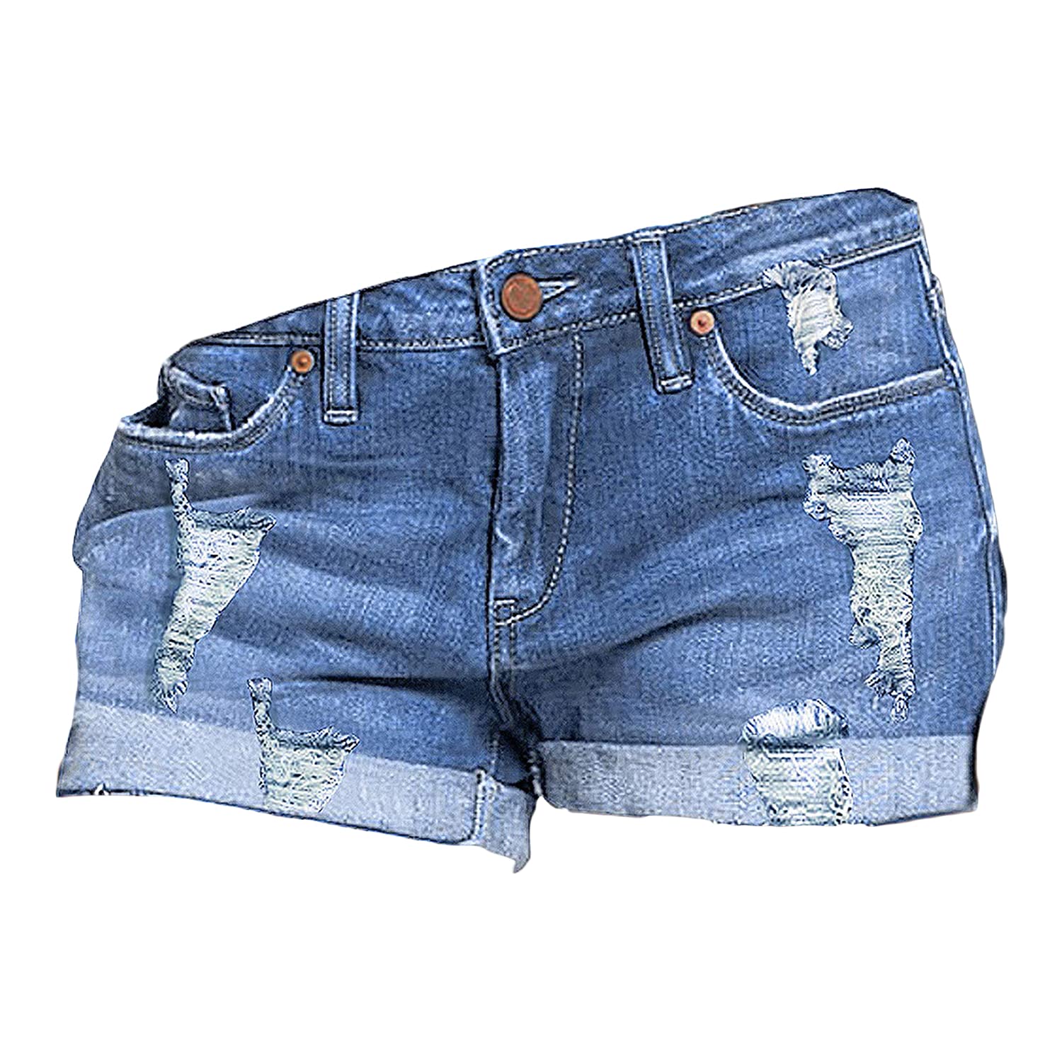 Women's Distressed Fold Ripped Denim Shorts - Rolled Hem Stretch Jean Shorts for Summer Casual Wear (Light Blue, XX-Large) | Perfect for Beach Outings, Music Festivals & Street Style Fashion