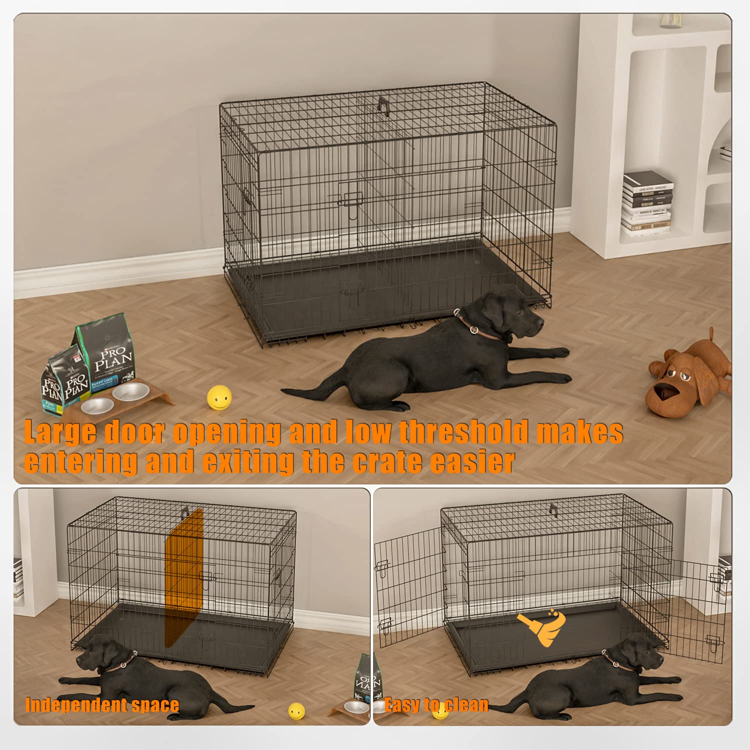 36 Inch Large Dog Crate - Heavy Duty Metal Wire Kennel for Small Medium & Large Dogs | Indoor Outdoor Portable Pet Cage with Removable Tray, Double Door & Divider | Perfect for Travel, Training & Home Use