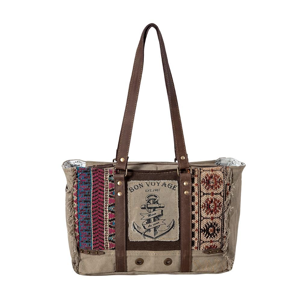 Vintage Western Canvas Tote Bag for Women - Upcycled Leather Shoulder Weekender Handbag | Perfect for Travel, Shopping & Daily Use