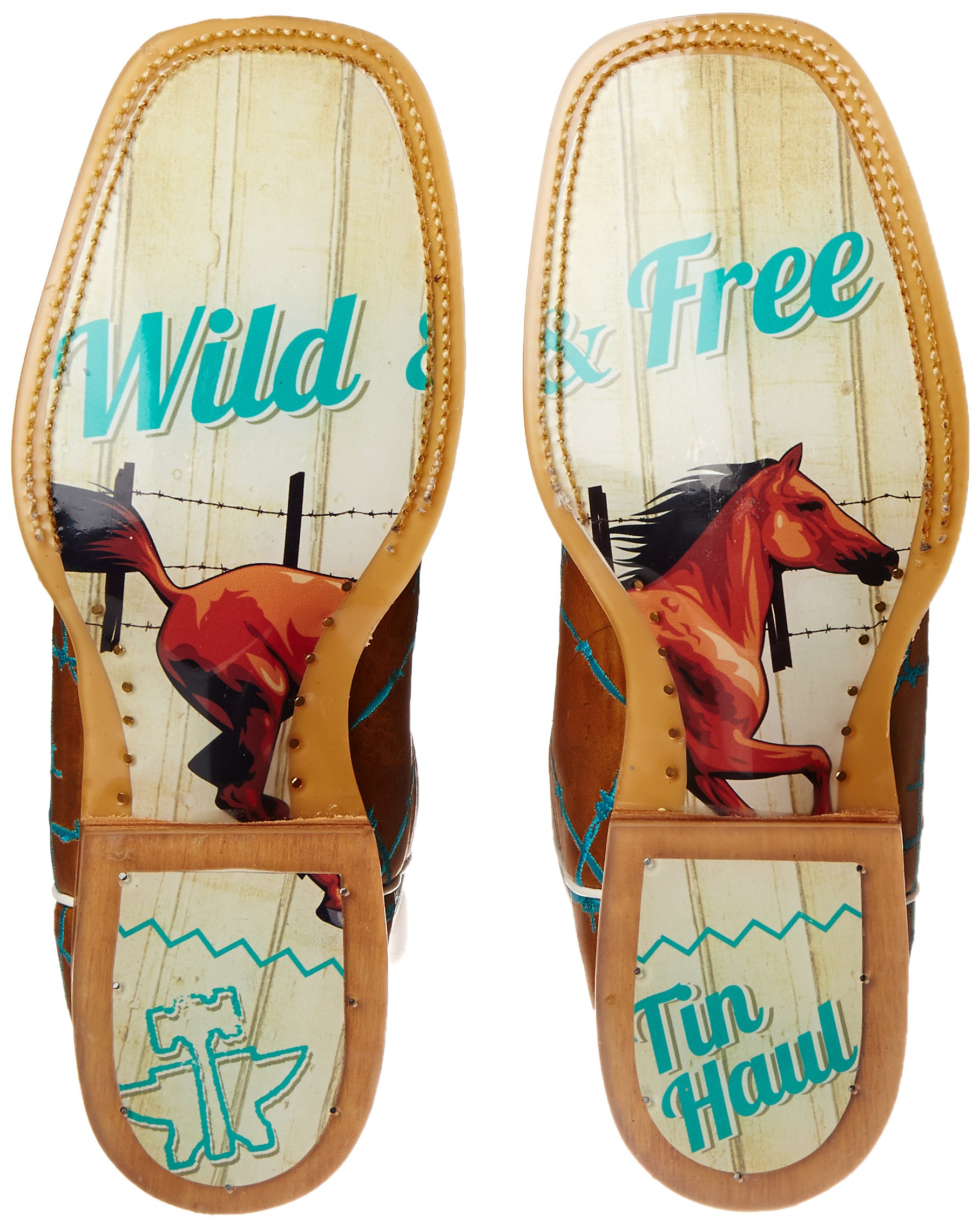 Tin Haul Women's Barbed Wire Western Boots - Tan & Turquoise Cowgirl Boots Size 11 | Comfortable Rodeo & Country Dance Shoes for Women