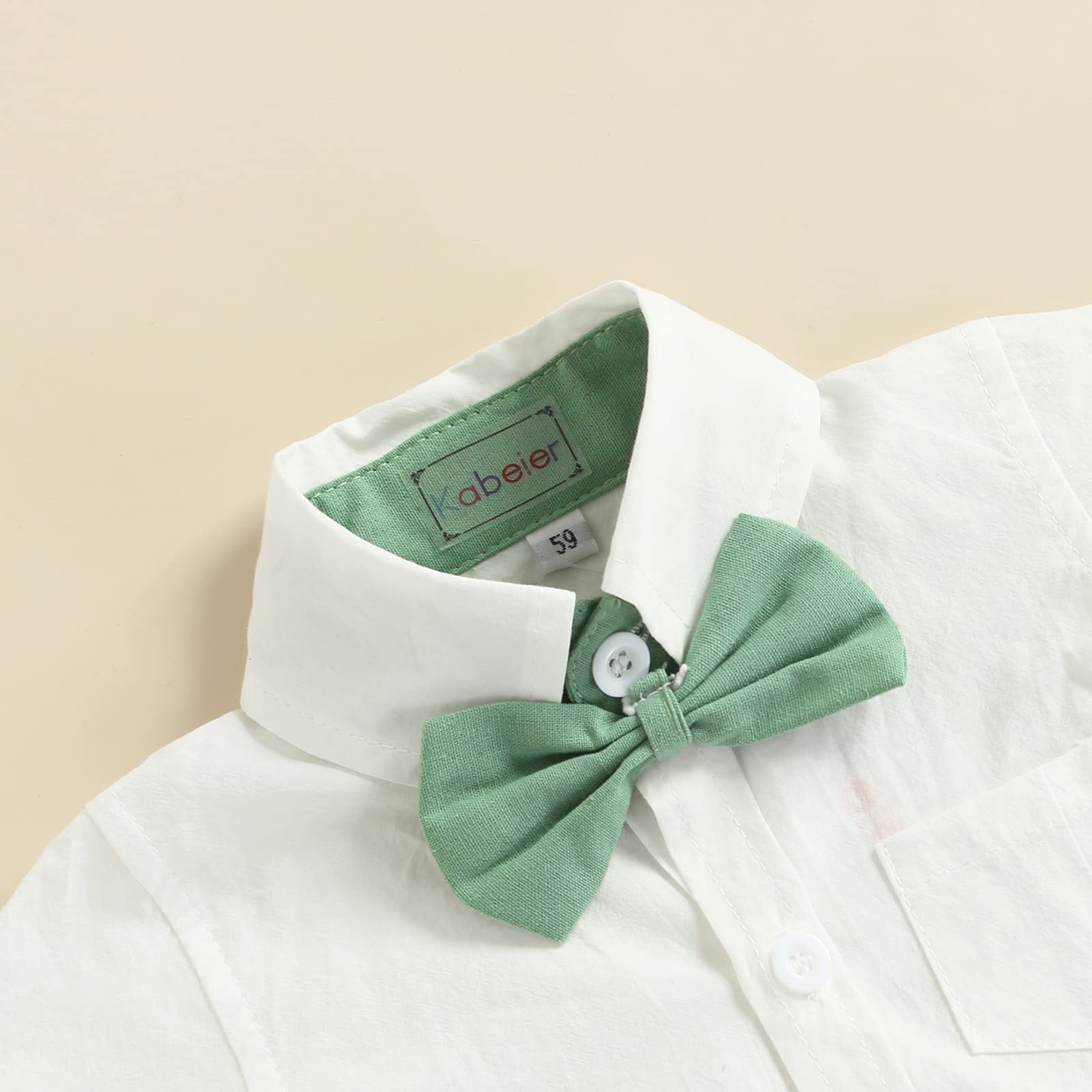 Qiylii Baby Boys Short Sleeve Bowtie Button-Up Bodysuit with Suspenders & Shorts Set - Cute Summer Outfit for Infants 0-24 Months - Perfect for Photoshoots, Parties & Casual Wear