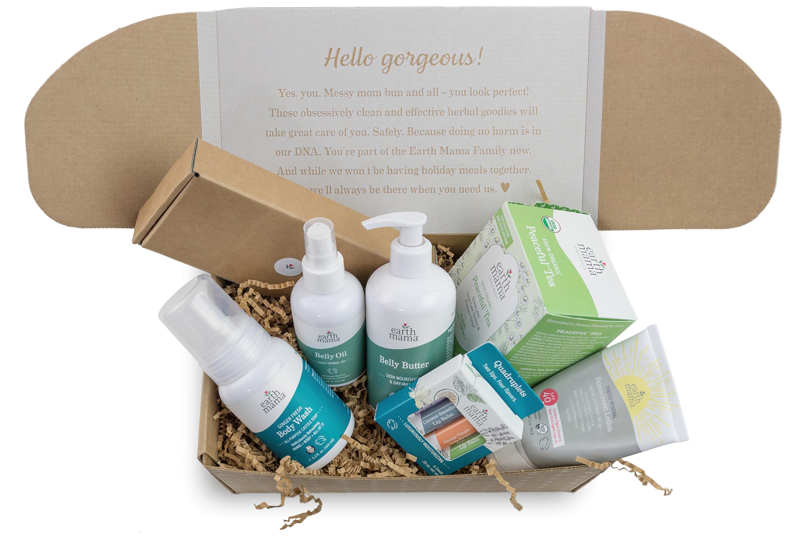 Organic Pregnancy Gift Set for Moms - Earth Mama Body Wash, Belly Butter, Lip Balm, Deodorant, Herbal Tea & Sunscreen (7-Piece) | Perfect for Baby Showers, Self-Care & Prenatal Pampering