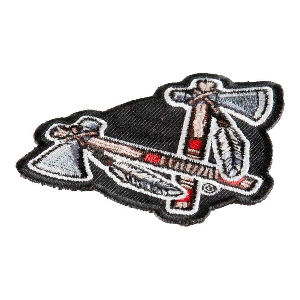 PatchStop Hatchet Feathers Iron On Patches for Clothing & Jeans - 3x2.25in Small DIY Sew On Embroidered Patches for Jackets, Bags, Hats & Denim - Native American Indian Tribal Decorative Patches for Costumes, Festivals & DIY Crafts