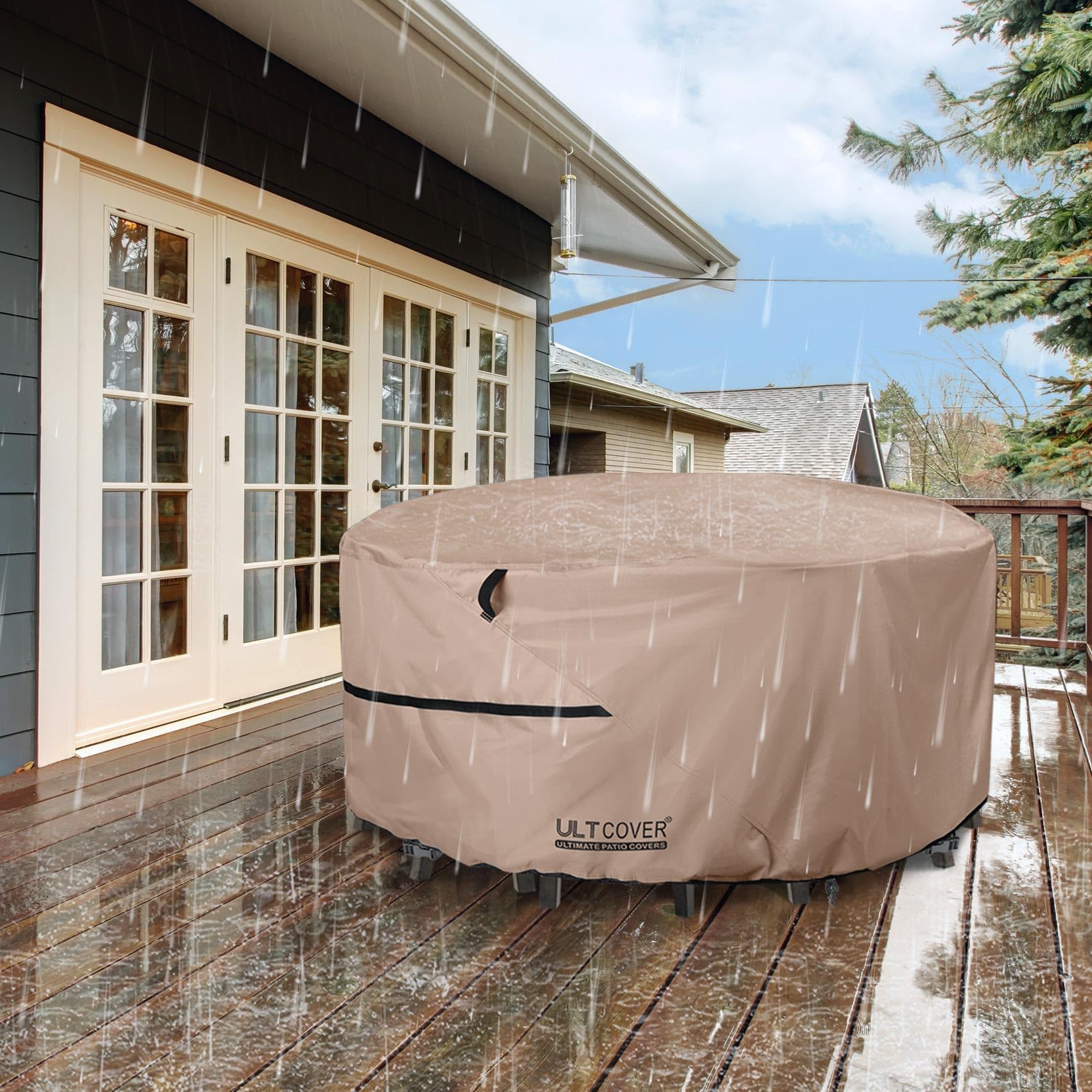ULTCOVER 92 Inch Round Patio Furniture Cover - Waterproof Outdoor Table and Chair Set Protector for Garden, Deck, Backyard (All-Weather Protection)
