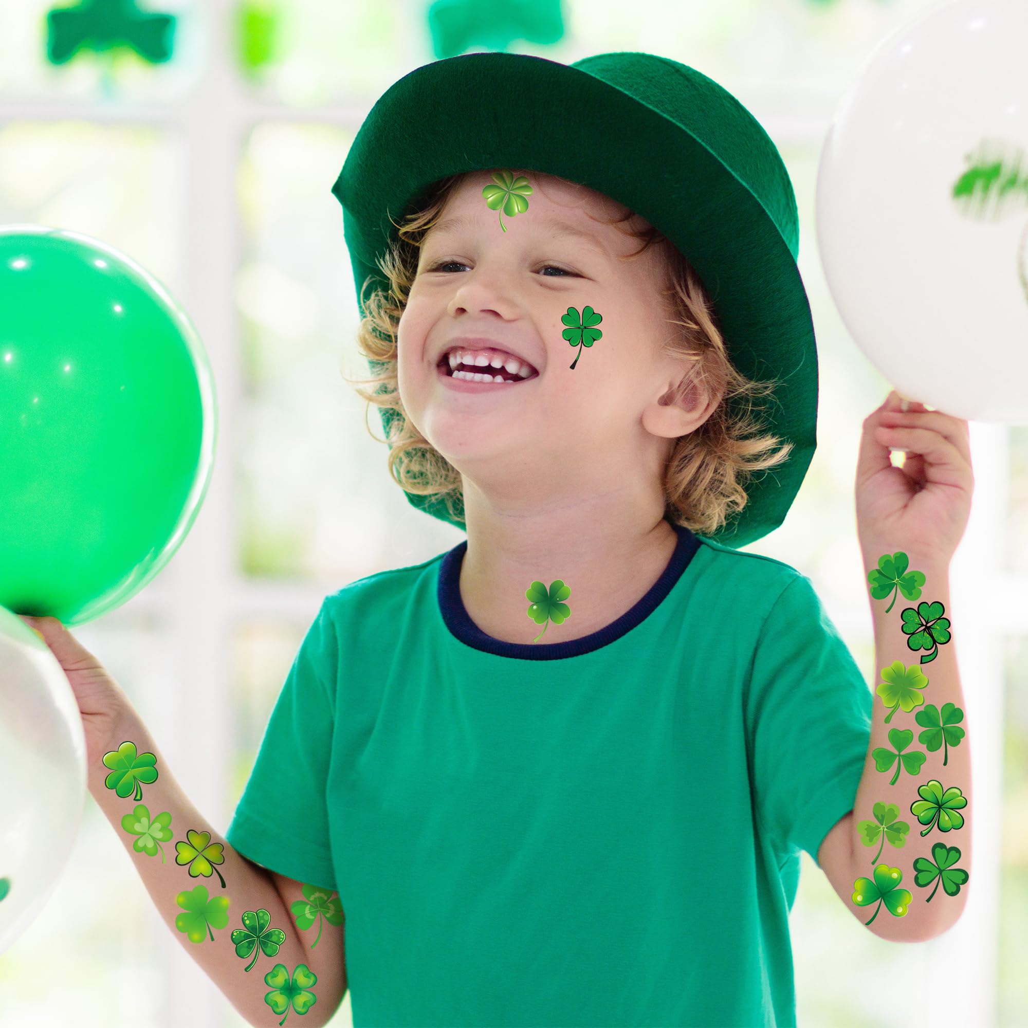 100 PCS St Patrick's Day Temporary Tattoos - 4 Sheets Green Shamrock Tattoos for Kids & Adults | Waterproof Party Favors & Accessories | Perfect for St Patrick's Day Celebrations, Parades & Festivals