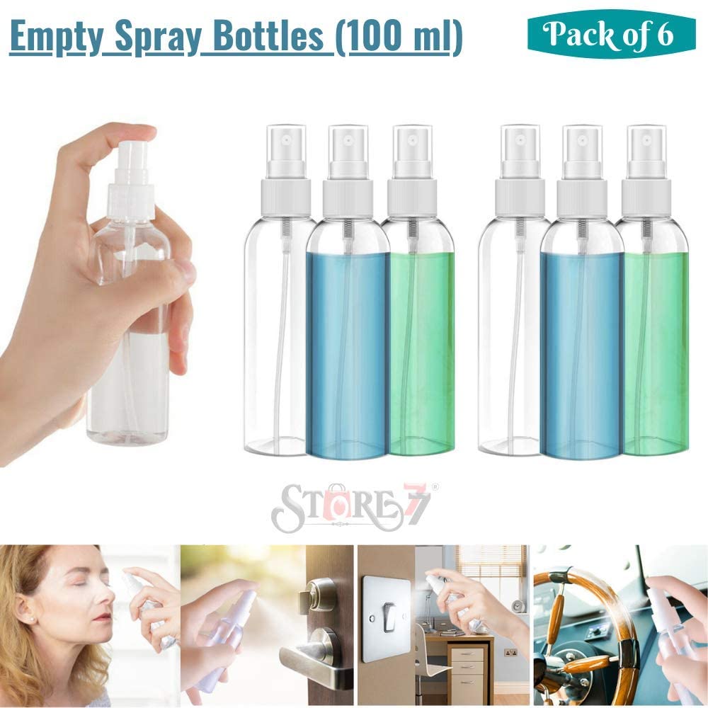 6Pcs 100ML Refillable Spray Bottles, Fine Mist Perfume Atomizer - Empty Clear Travel Bottles Set for Sanitizer, Skincare, Makeup, Plants, Home & Car Use | Perfect for Travel, Office & Hand Cleaning Essentials
