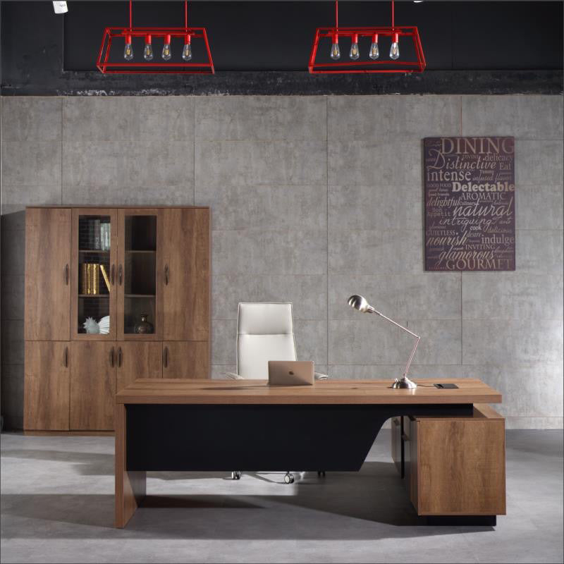 HAMLIN Executive Office Desk with Left Return - 2.2M Tobacco Finish - Modern L-Shaped Workstation for Home Office & Business Use
