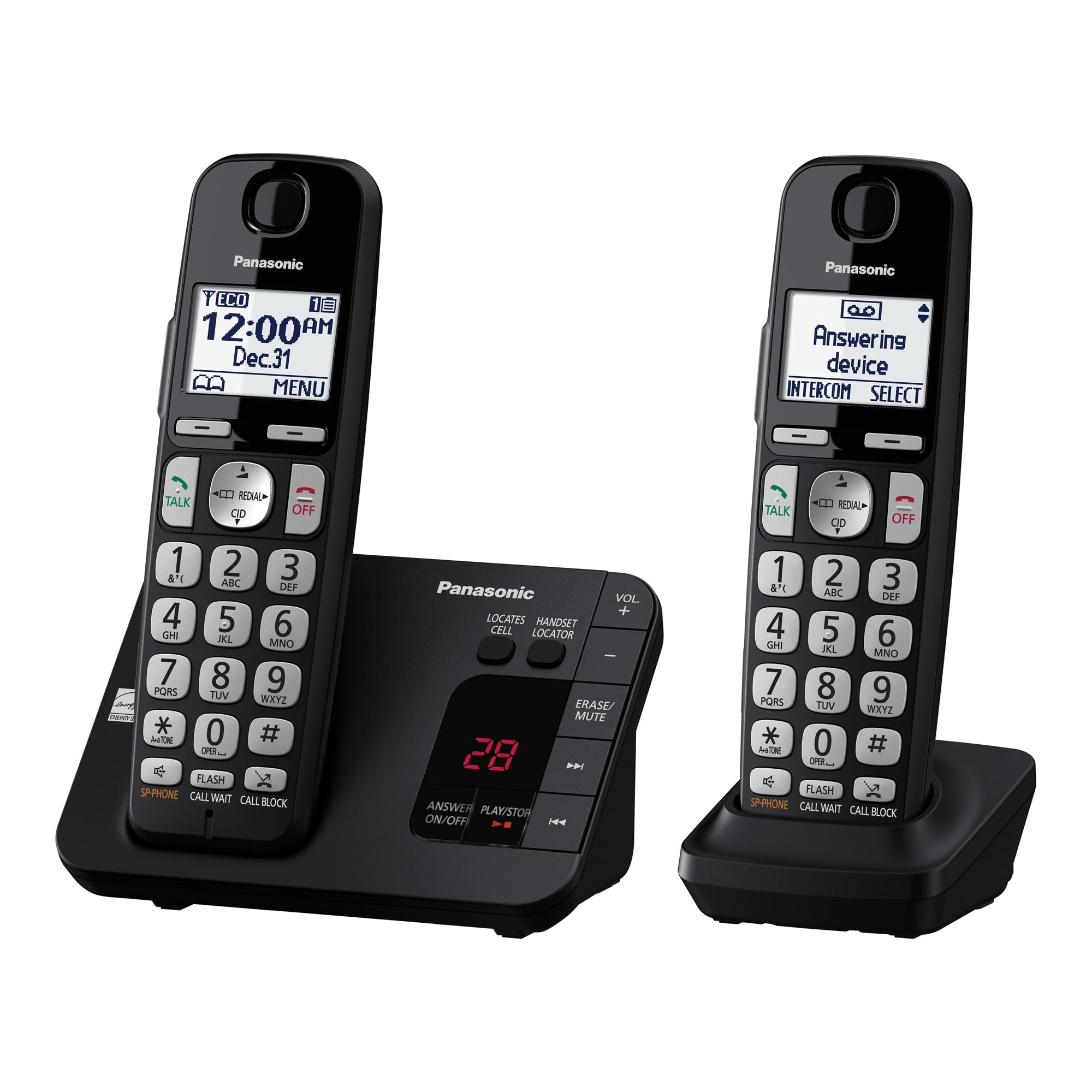 Panasonic KX-TGE432B DECT 6.0 Expandable Cordless Phone System with Answering Machine & Call Blocking - 2 Handsets (Black) - Ideal for Home & Office Communication